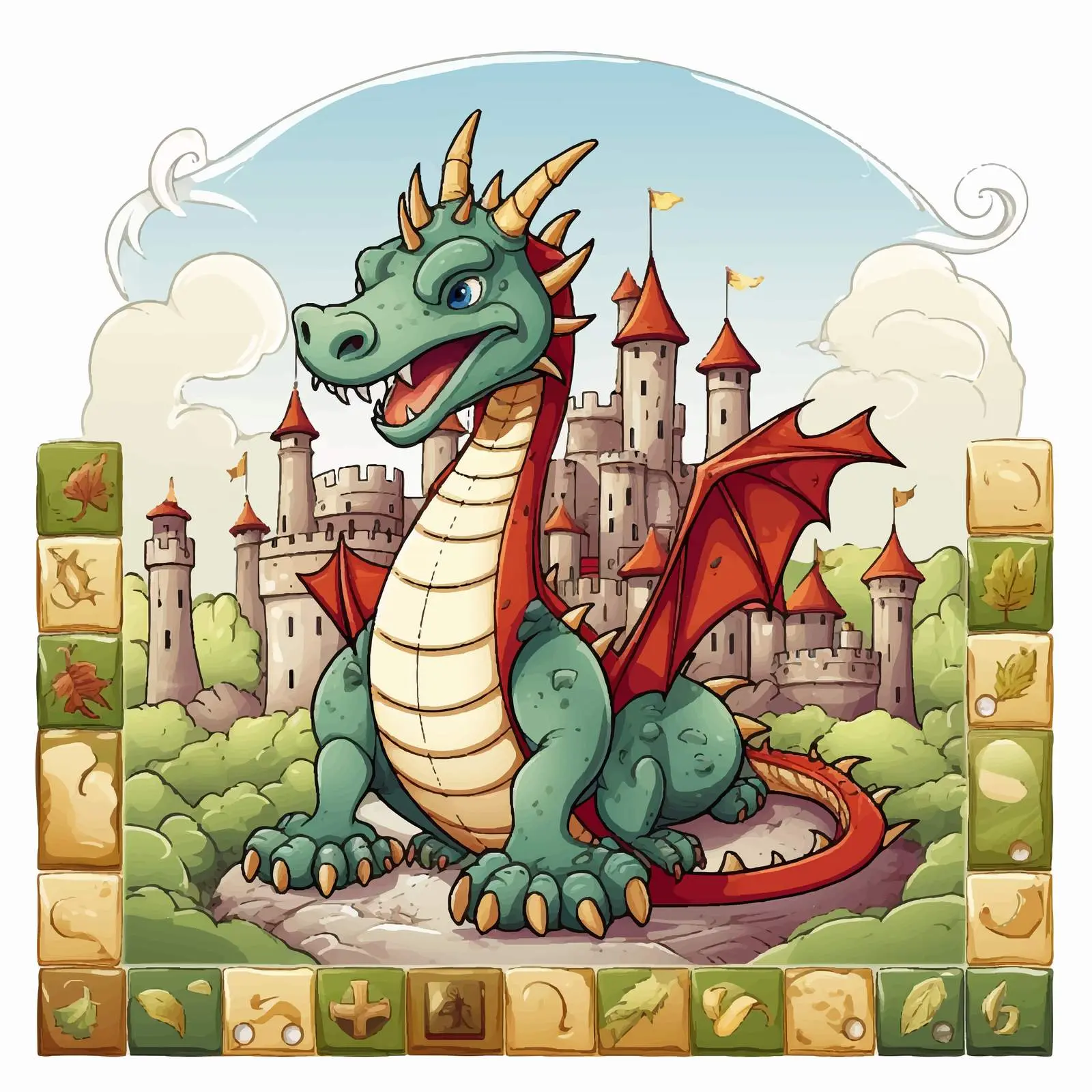 Fantasy Boardgame Template with Dragon and Castle – free castle illustration image from Dotvec