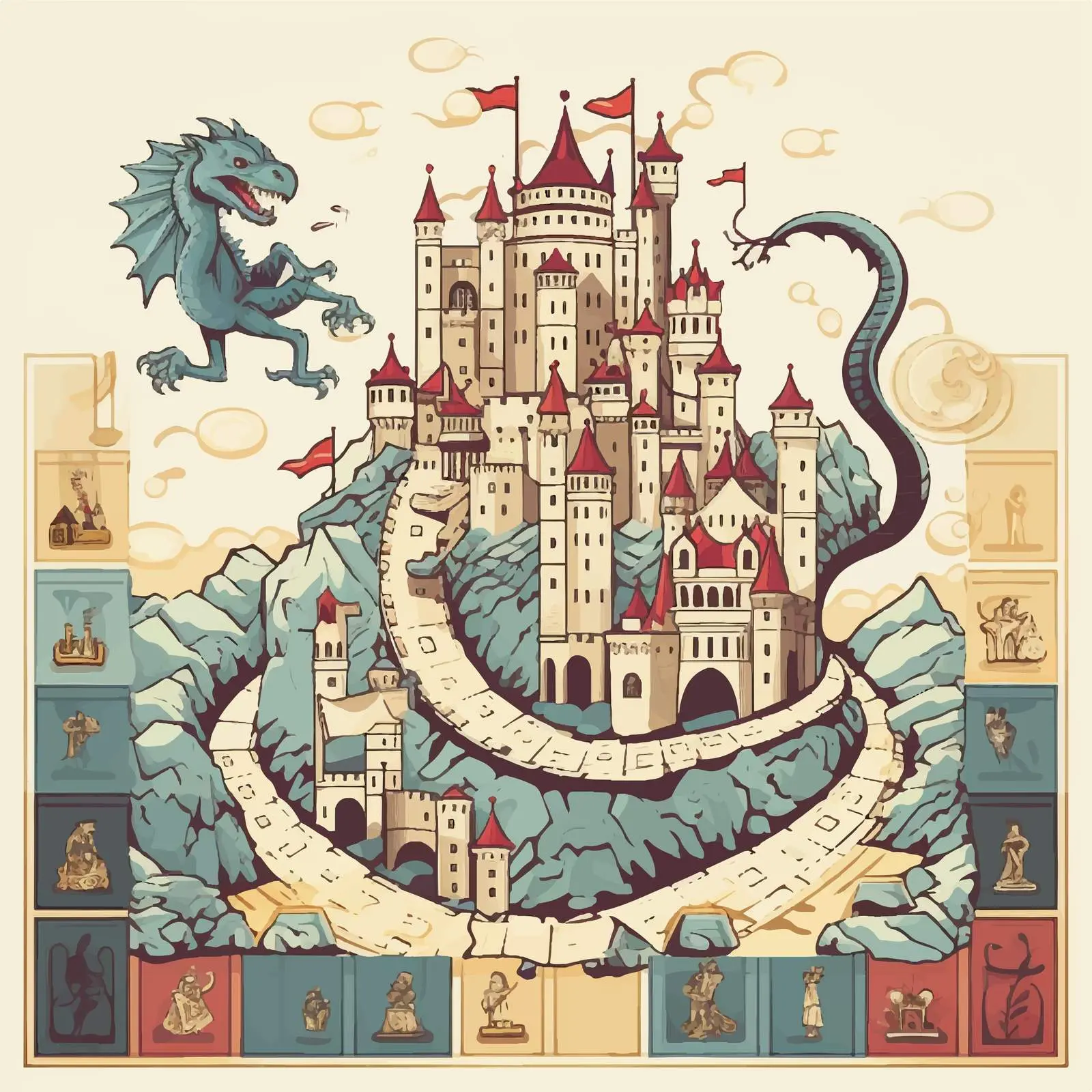 Dragon Castle Board Game Vector Template — free download from Dotvec