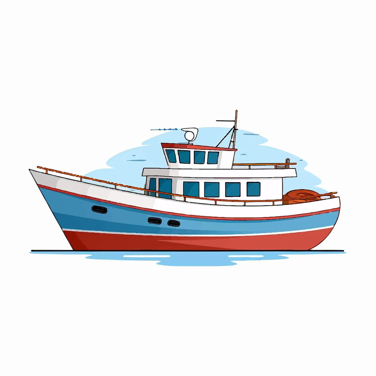 Cartoon Boat Line Vector Illustration – free yacht image from Dotvec