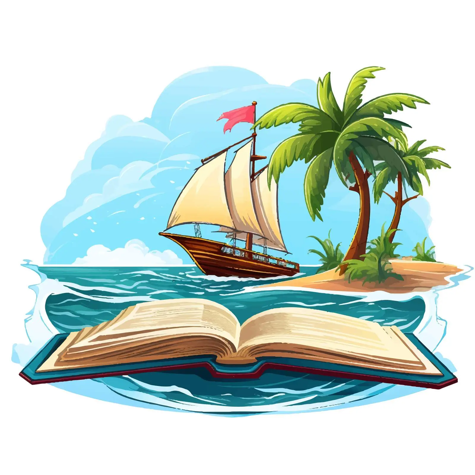Boat Sailing from Open Book with Signpost — free download from Dotvec