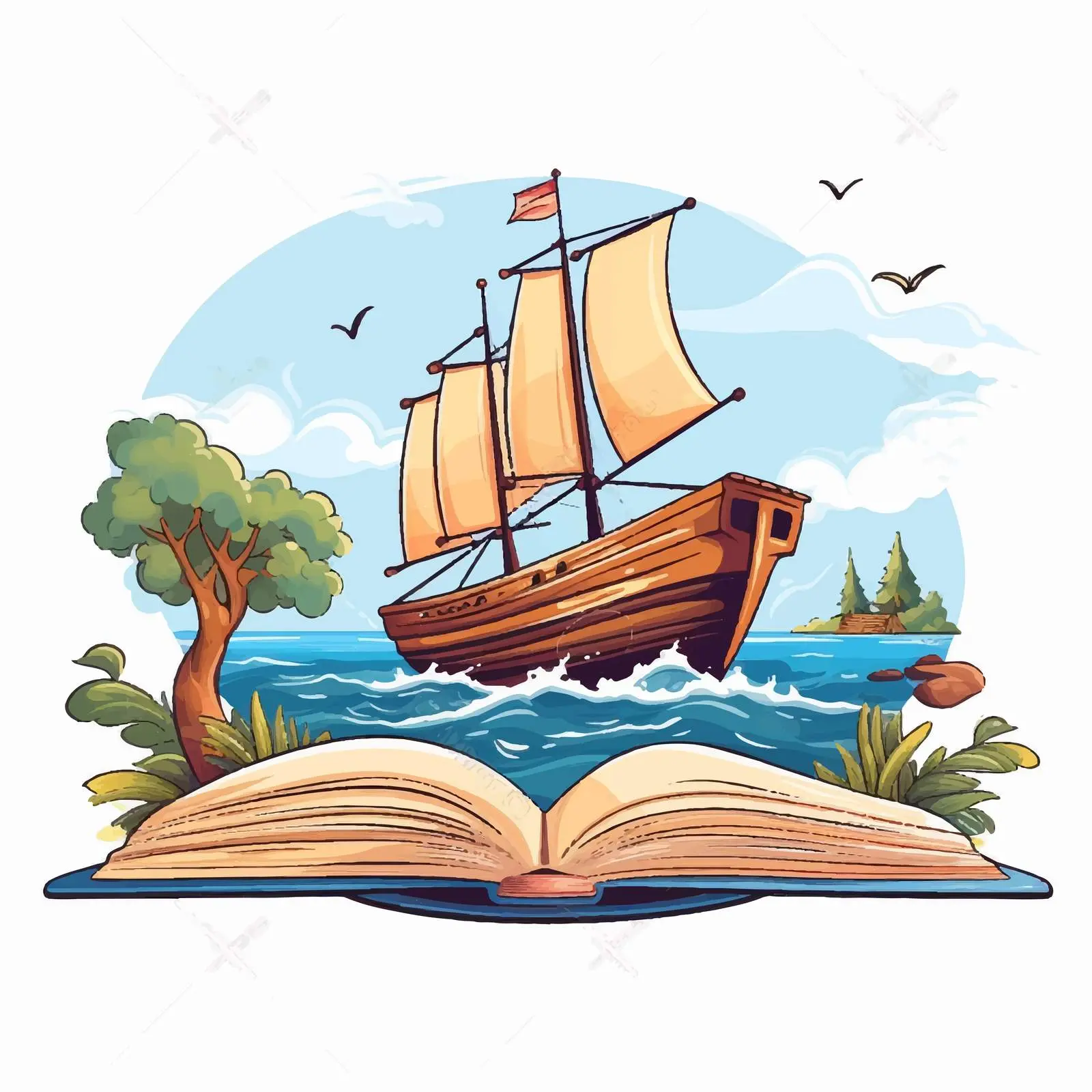 Boat Sailing from Open Book with Signpost — free download from Dotvec
