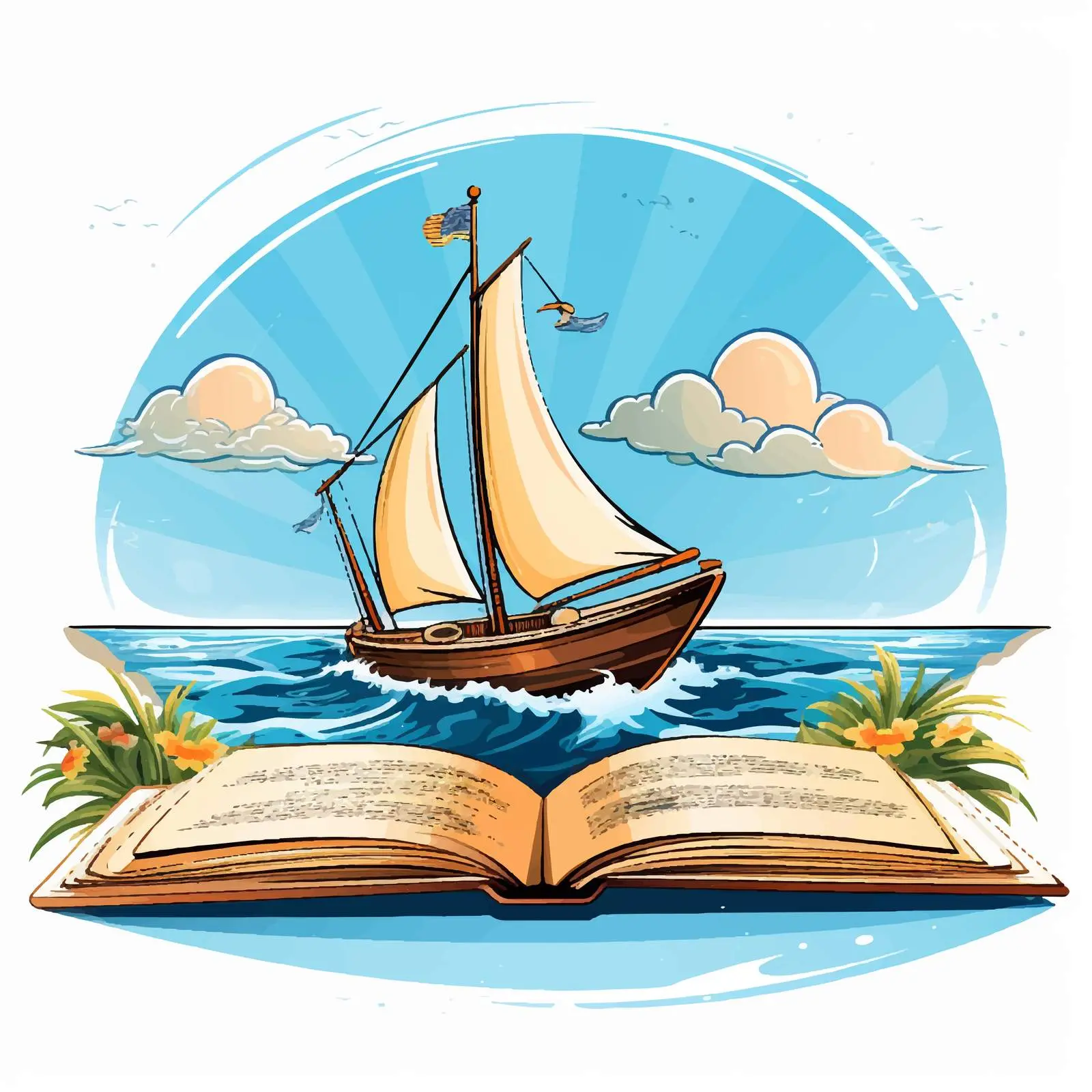 Boat Sailing from Book with Signpost — free download from Dotvec