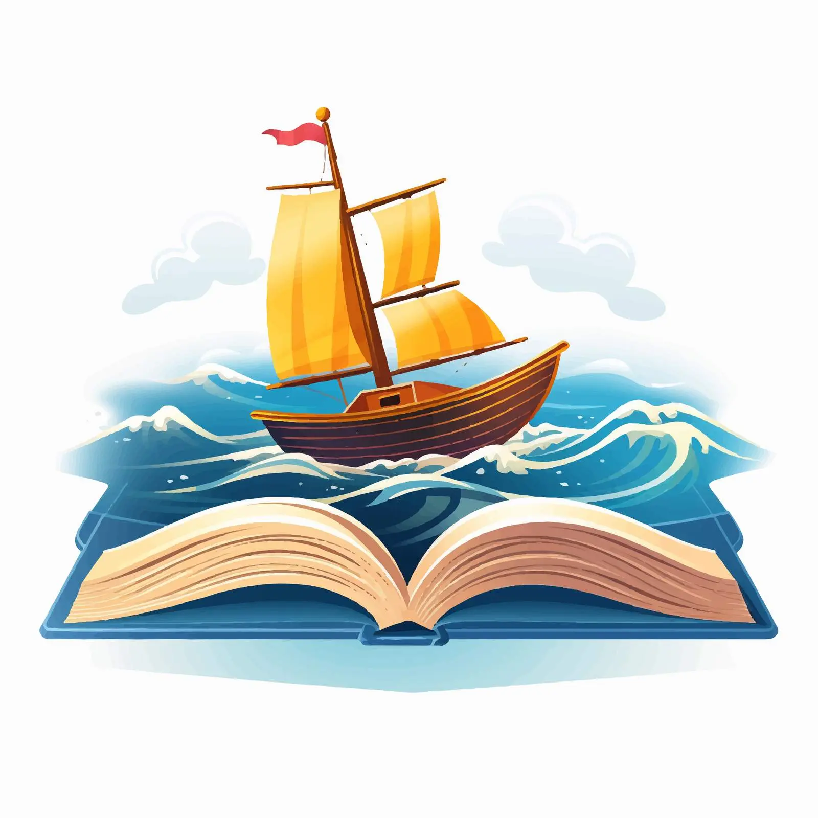 Boat Sailing from Open Book with Signpost — free download from Dotvec