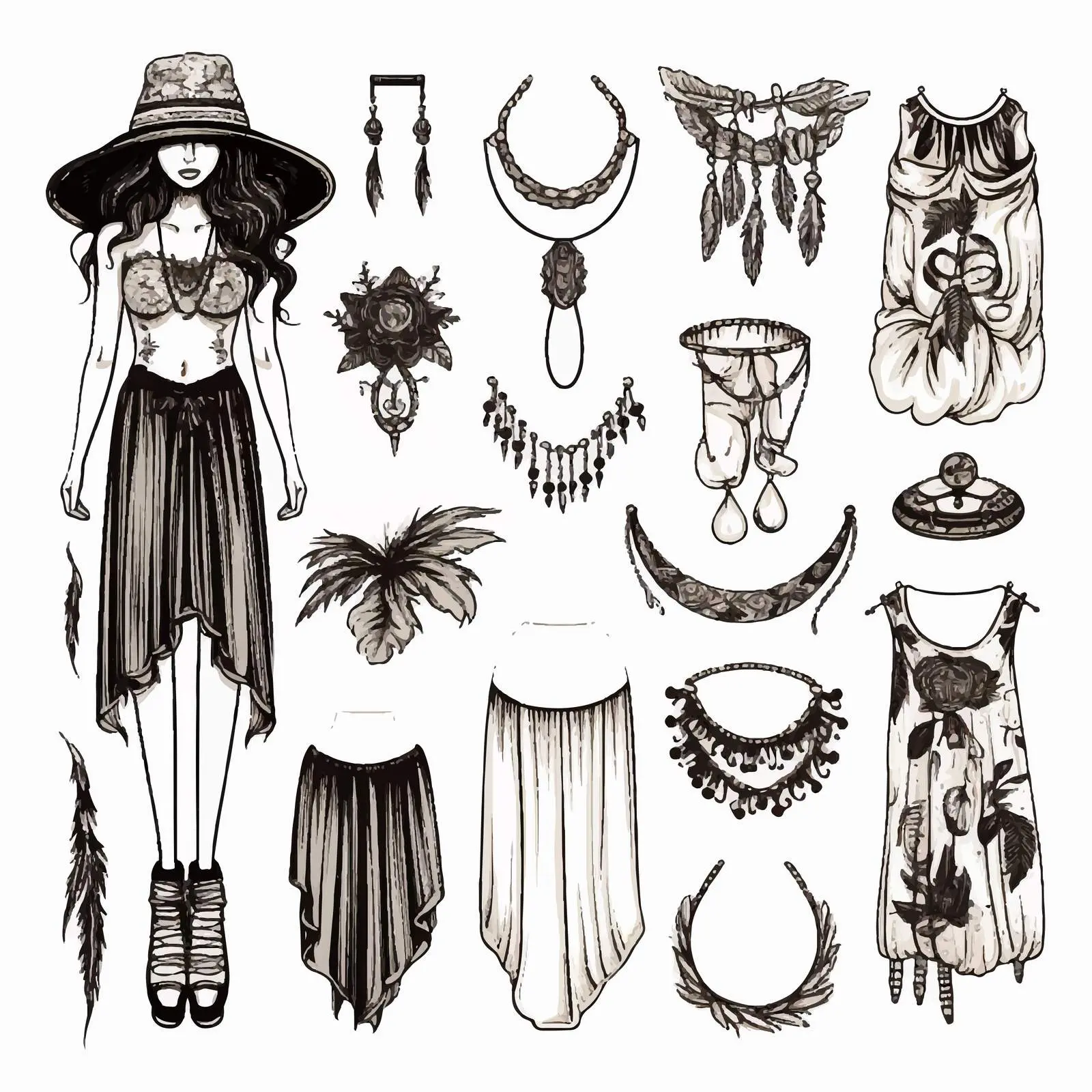 Bohemian Fashion Style Set with Accessories – free unconventional image from Dotvec