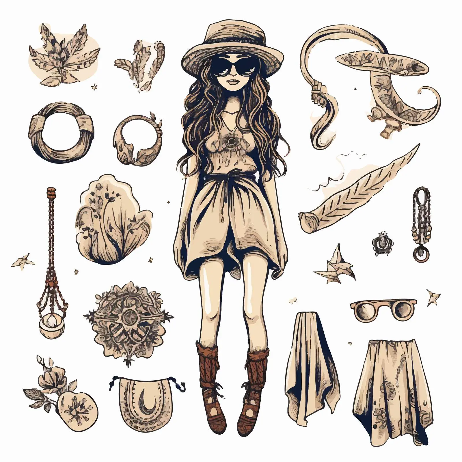 Bohemian Fashion Style Vector Set – free colorful textiles image from Dotvec