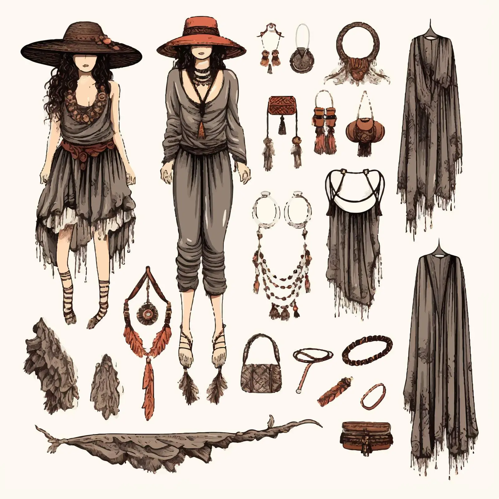 Bohemian Fashion Style Set with Accessories — free download from Dotvec