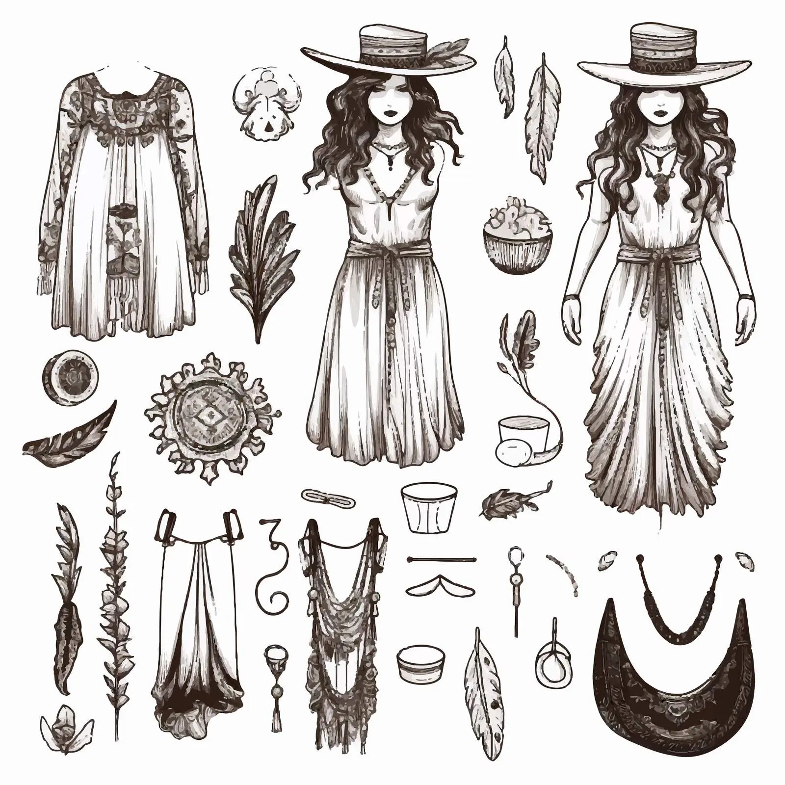 Bohemian Fashion Style Set: Boho and Gypsy Attire – free retro fashion image from Dotvec
