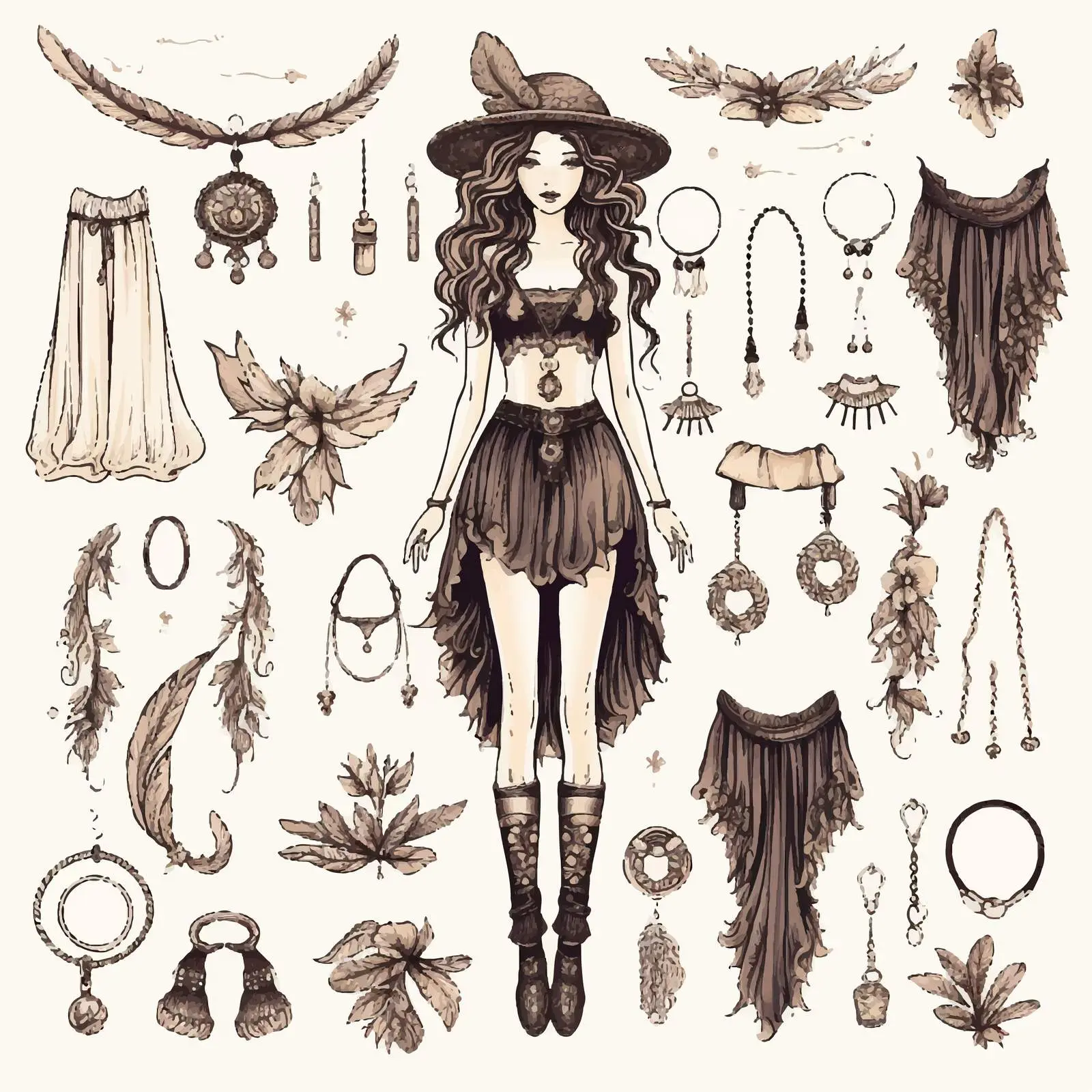 Bohemian Fashion Style Set with Accessories — free download from Dotvec