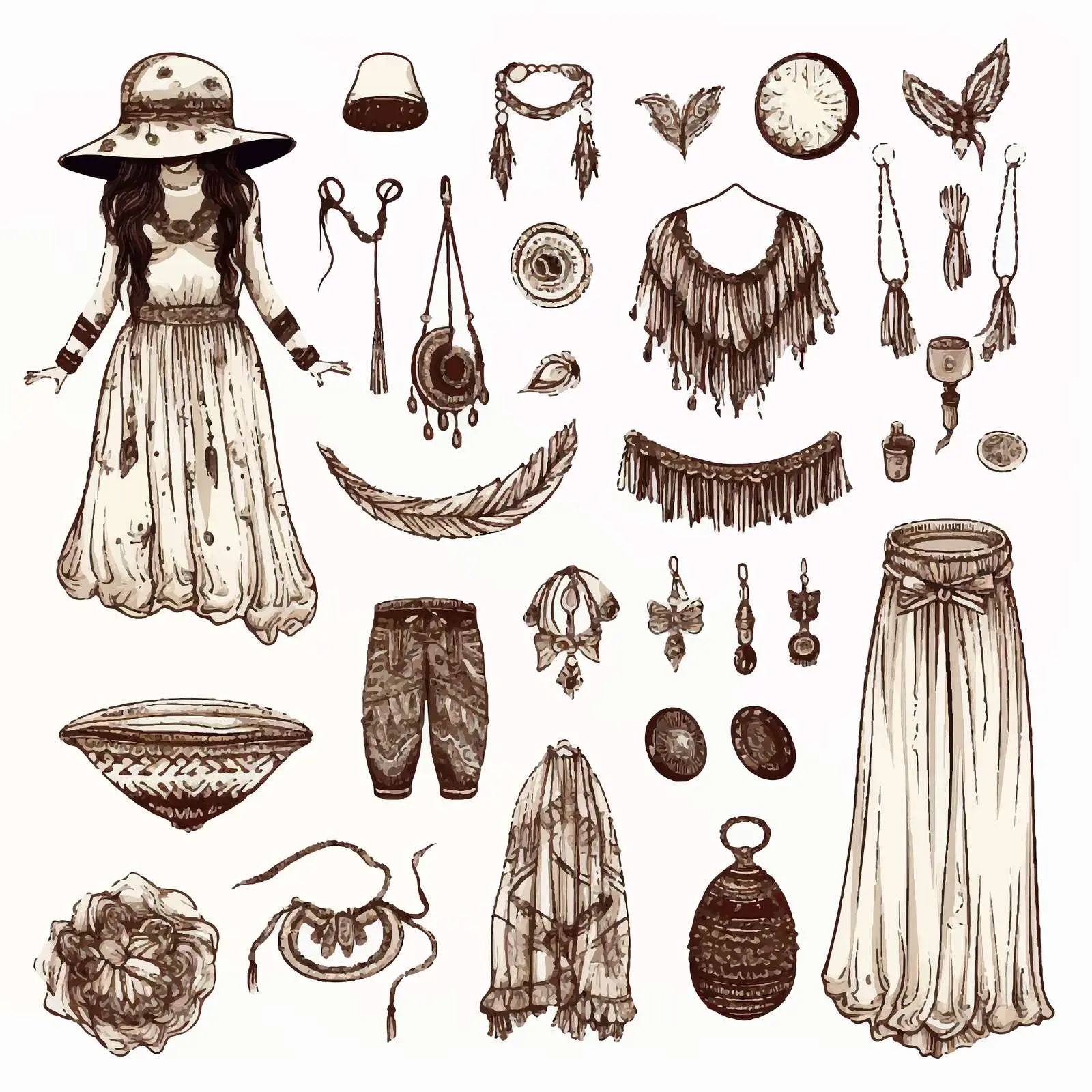 Bohemian Style Clothing and Accessories Set – free creative styling image from Dotvec