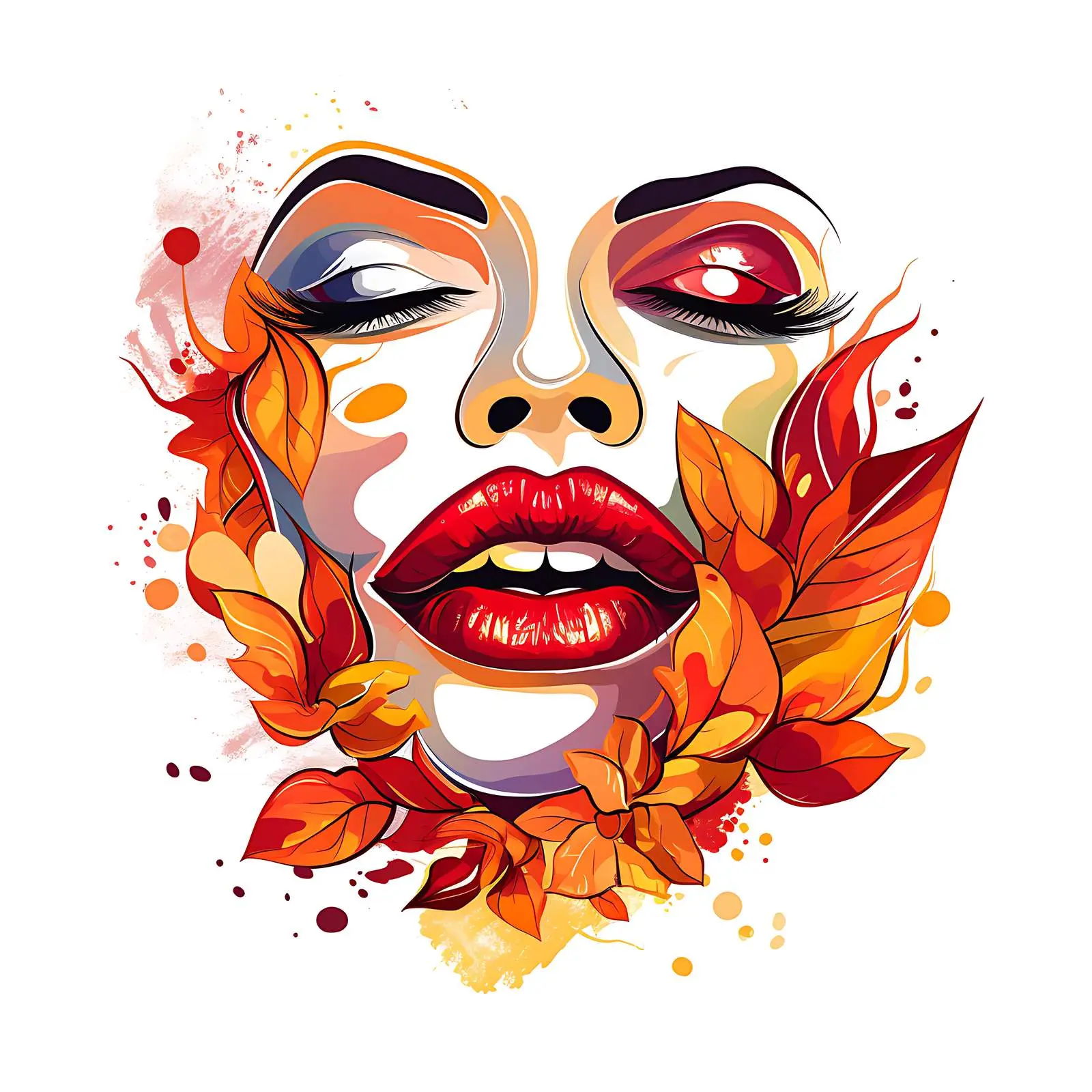 Vibrant Boho Colorful Fiery Lips Postcard Design — free download from Dotvec