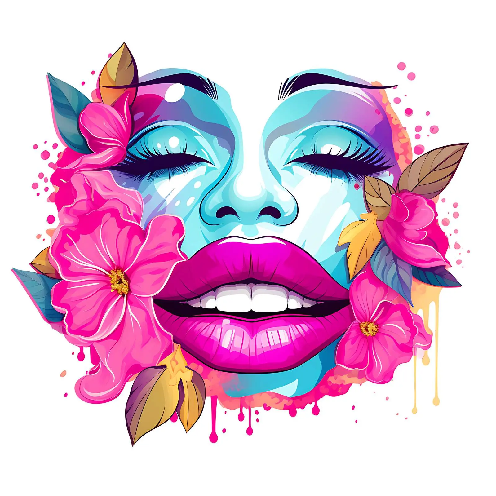 Boho Biting Pink Lips Postcard Decoration — free download from Dotvec