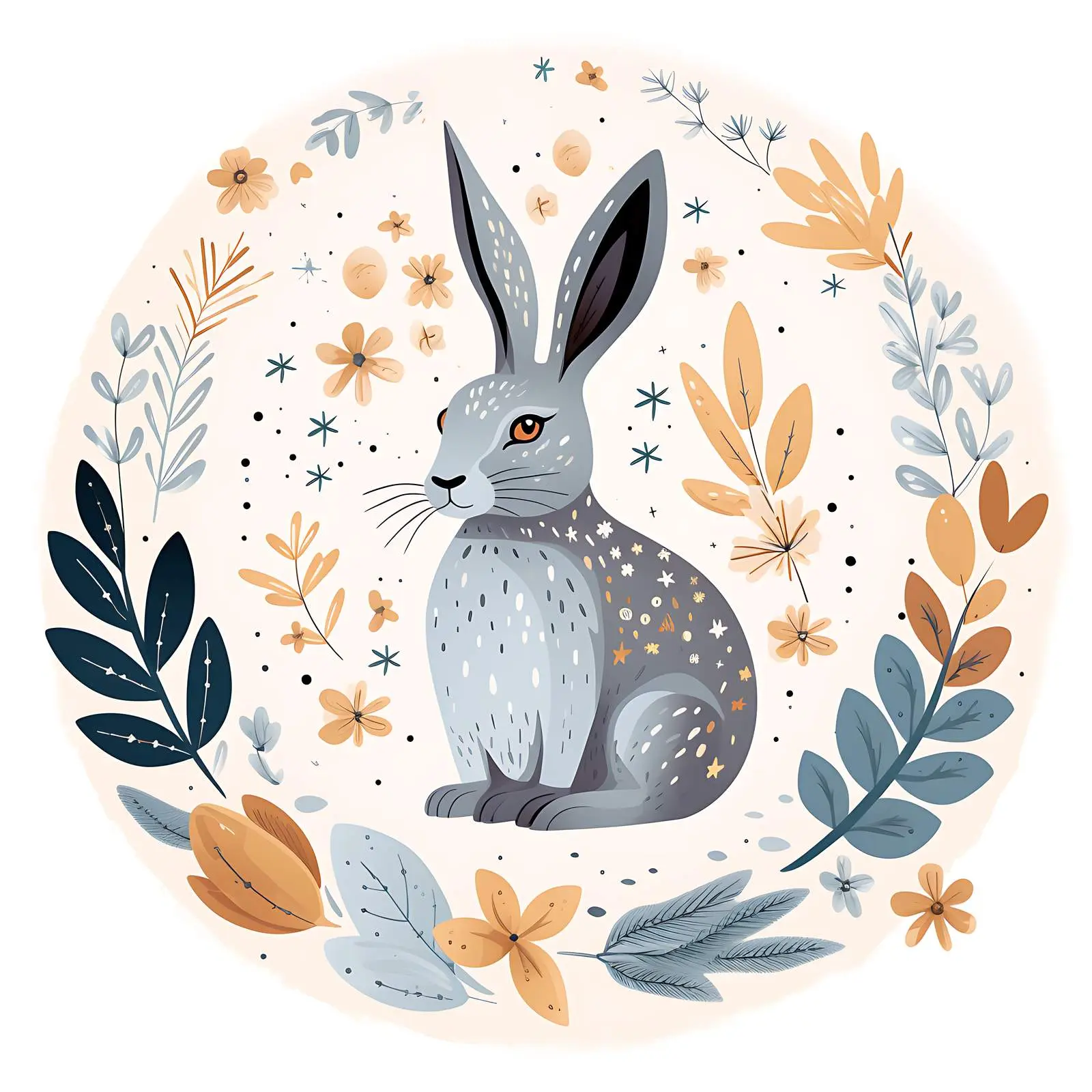 Boho Wild Hare Stars and Leaves Pattern – free drawn image from Dotvec