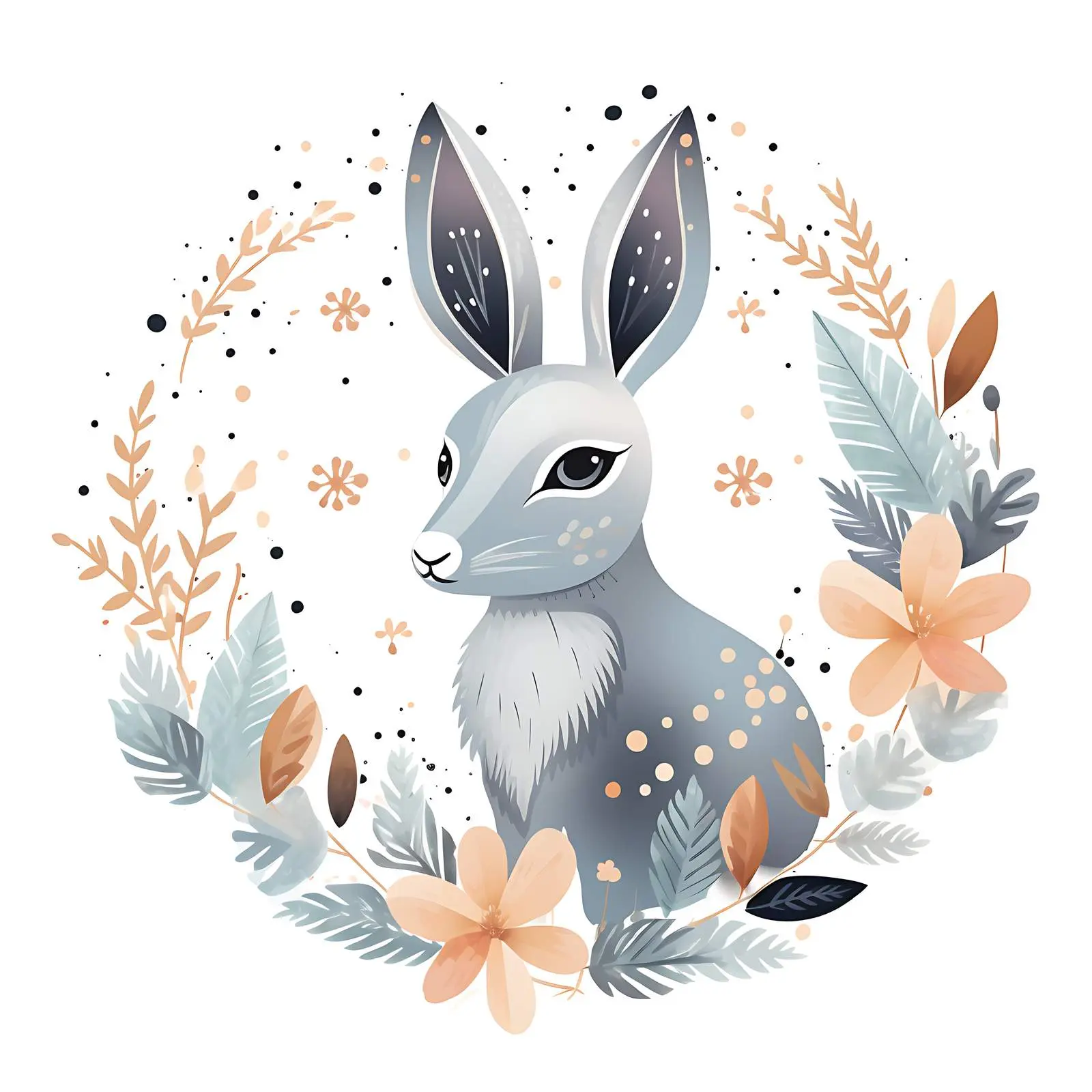 Boho Wild Hare Pattern with Stars and Leaves – free fantasy image from Dotvec