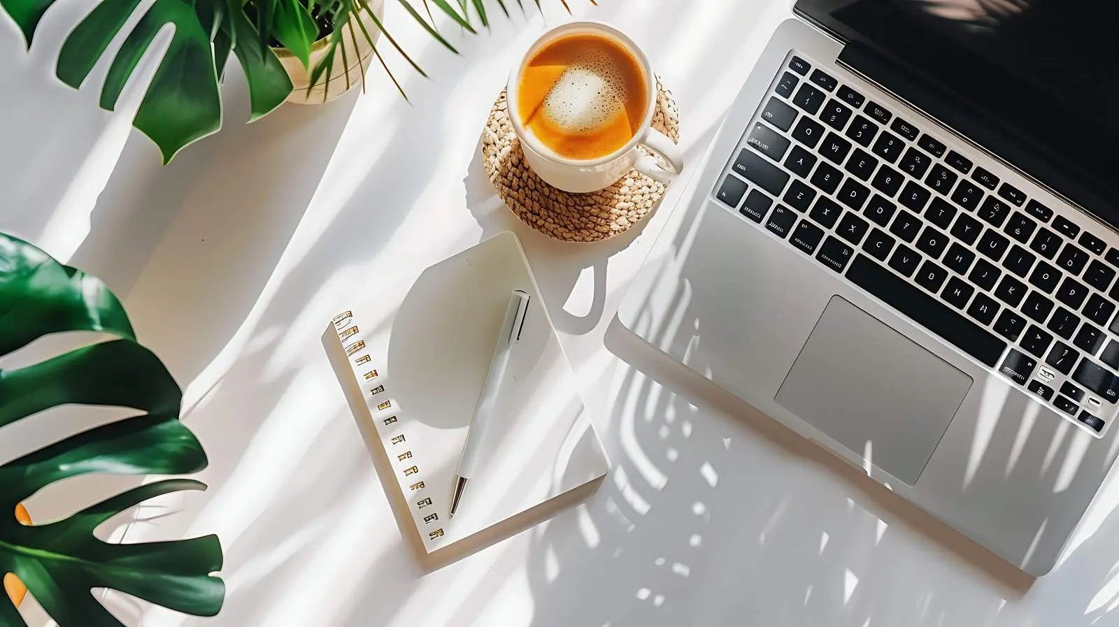 Boho Workspace with Laptop in Natural Light — free download from Dotvec