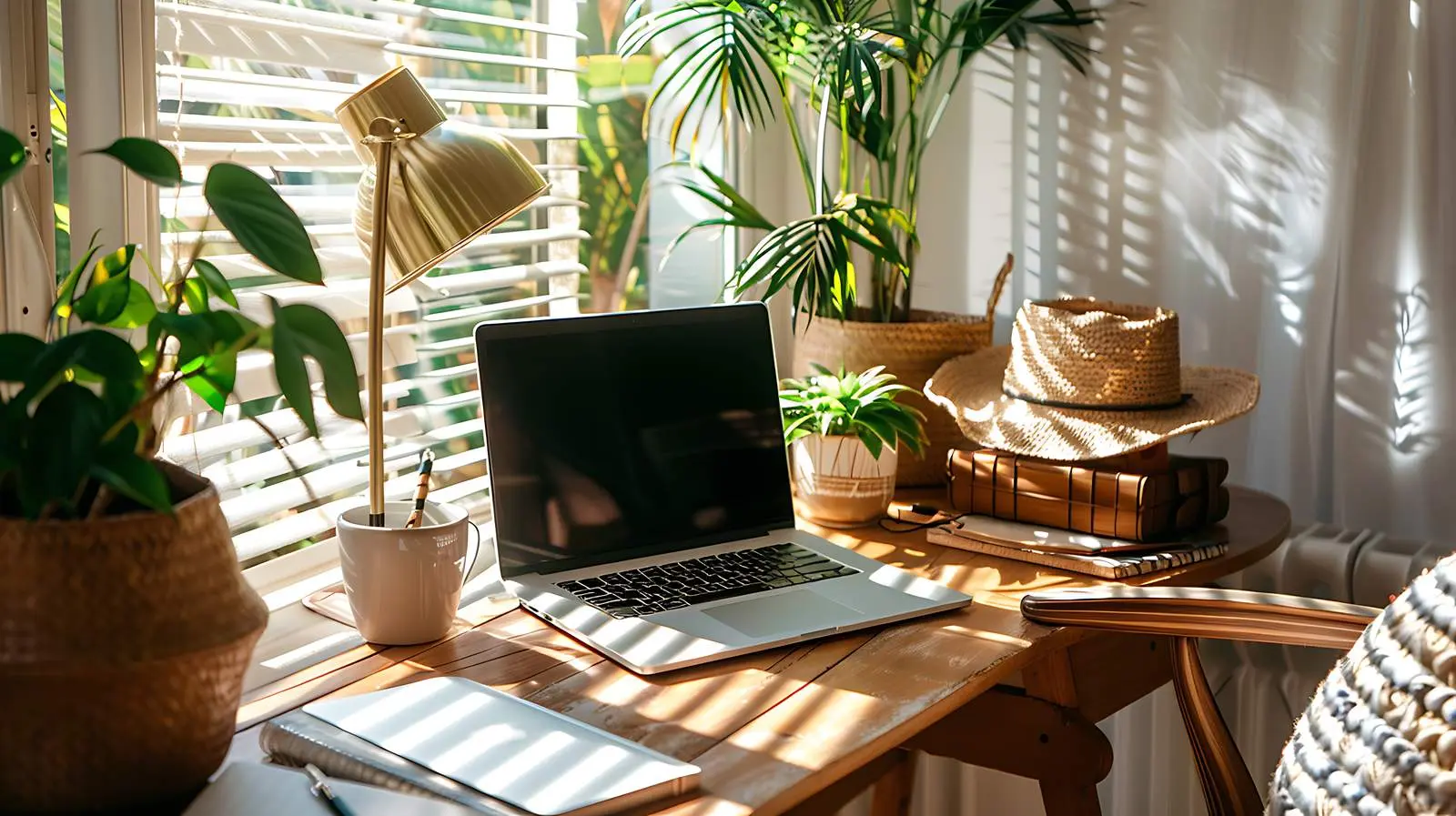 Boho Styled Workspace with Laptop and Notebook — free download from Dotvec