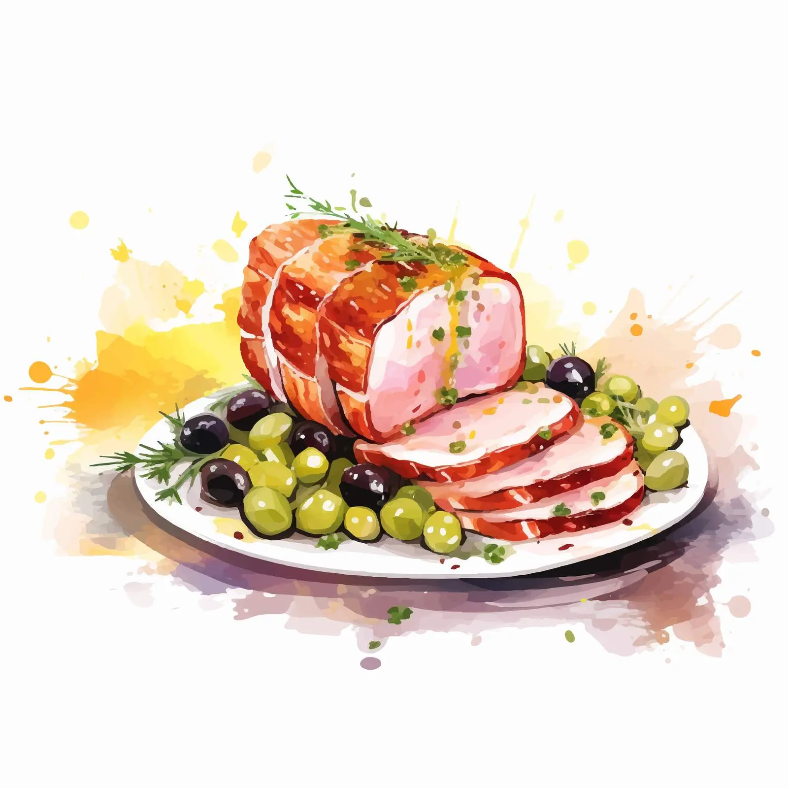 Boiled Pork Garnished with Olives Illustration — free download from Dotvec