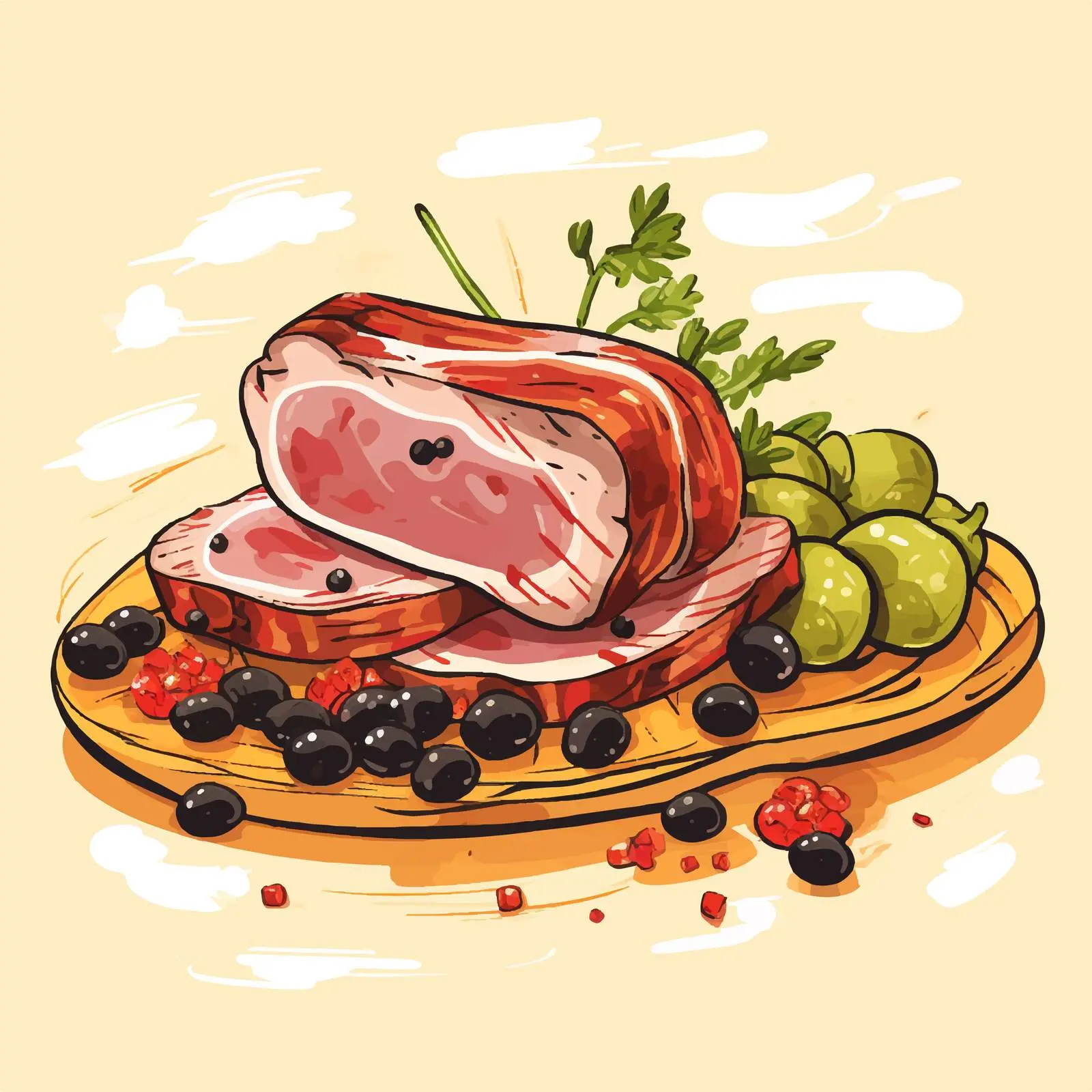 Boiled Pork with Olives Watercolor Illustration — free download from Dotvec