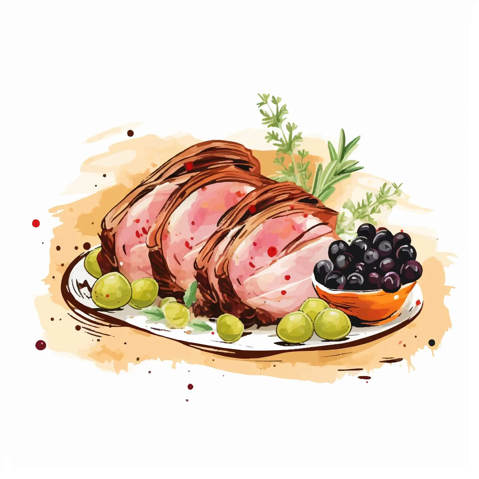Boiled Pork Garnished with Olives Vector Art — free download from Dotvec
