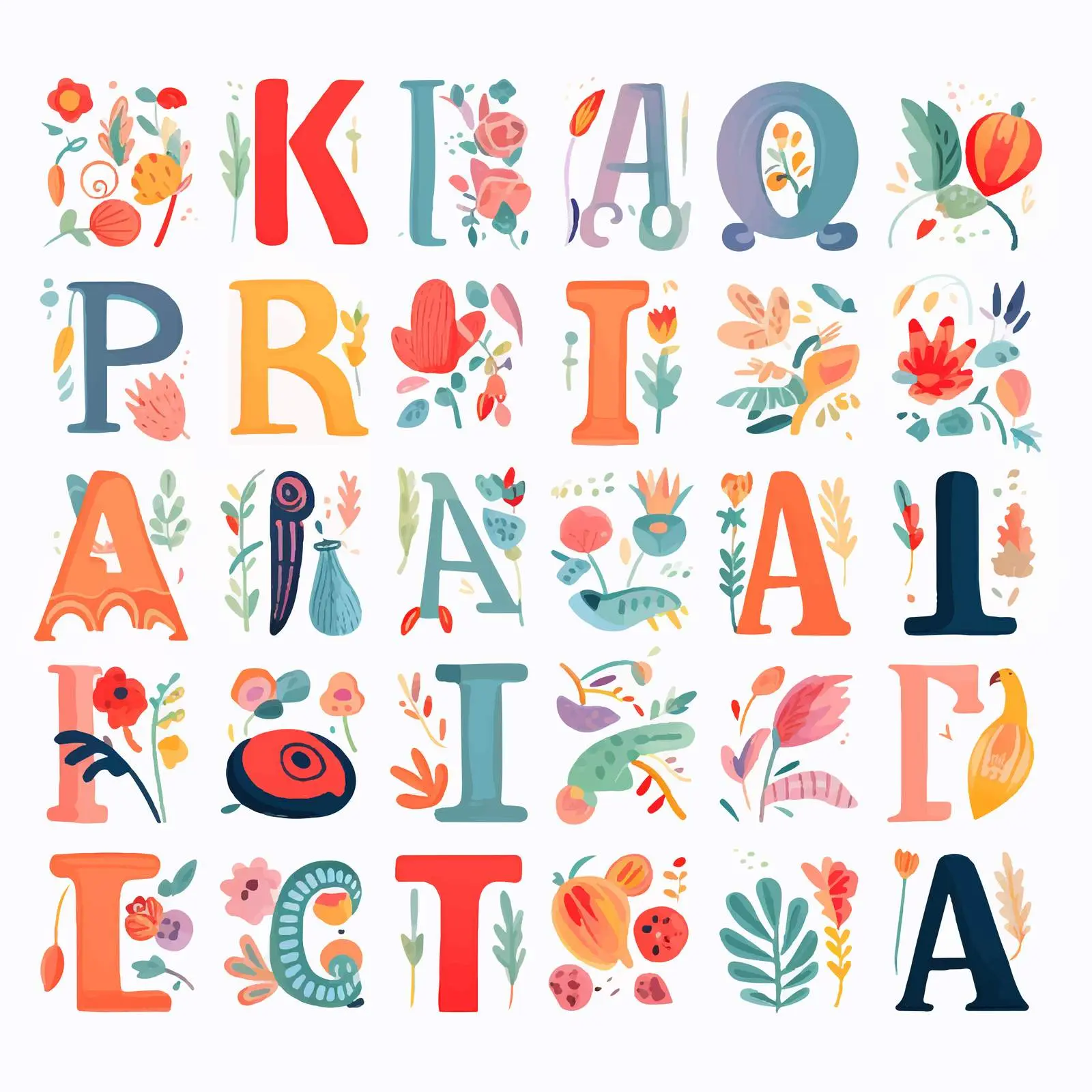 Bold Colored Latin Alphabet Sticker Pack – free visual aids image from Dotvec