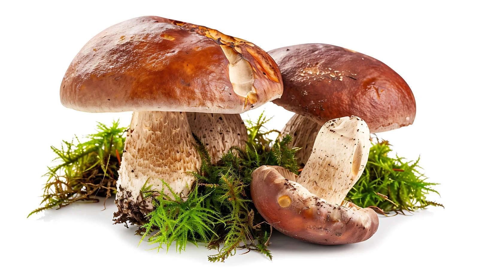 Boletus Mushrooms Moss White Background Exploration — free download from Dotvec