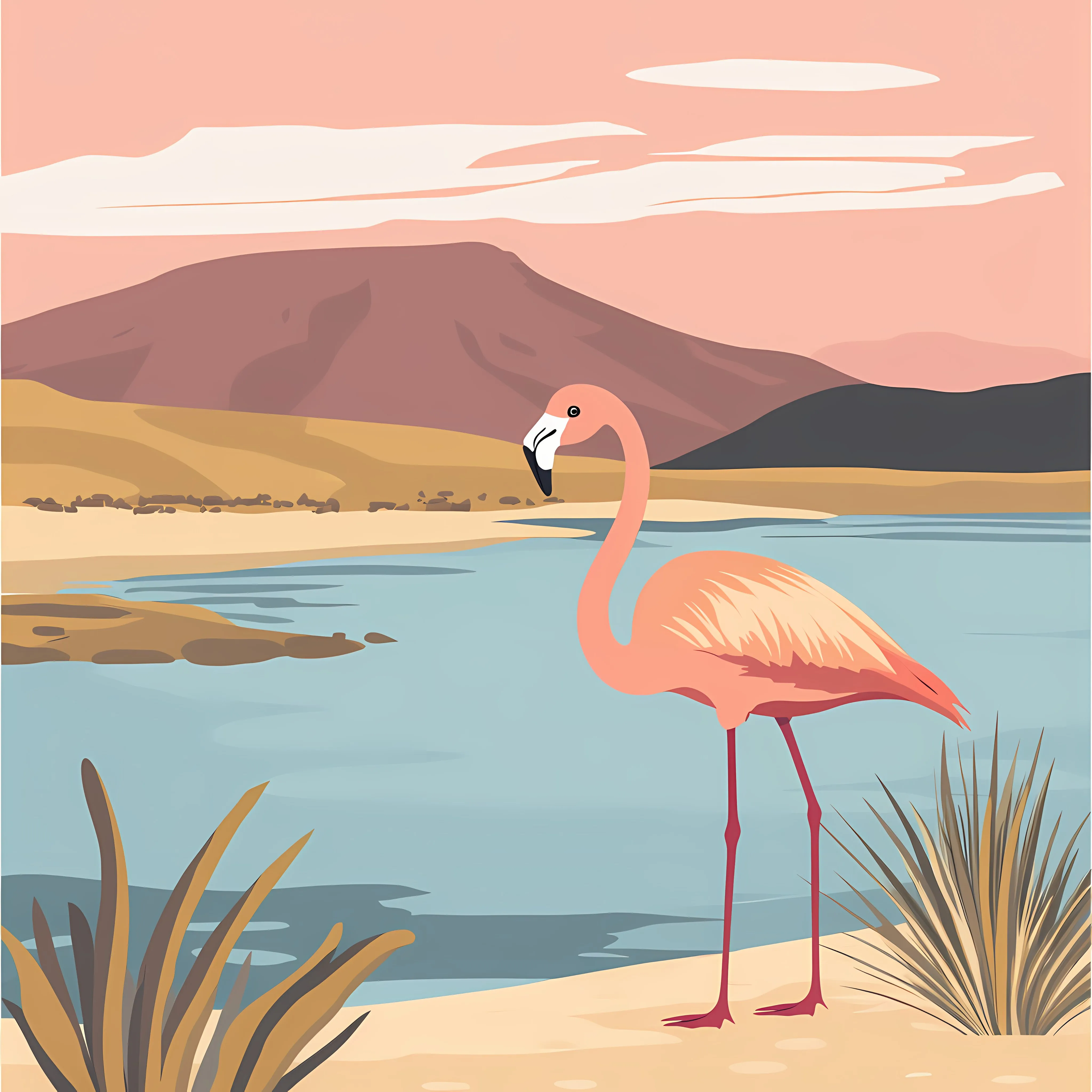 Bolivia Flamingo Landscape Vector Illustration – free flamingo art image from Dotvec