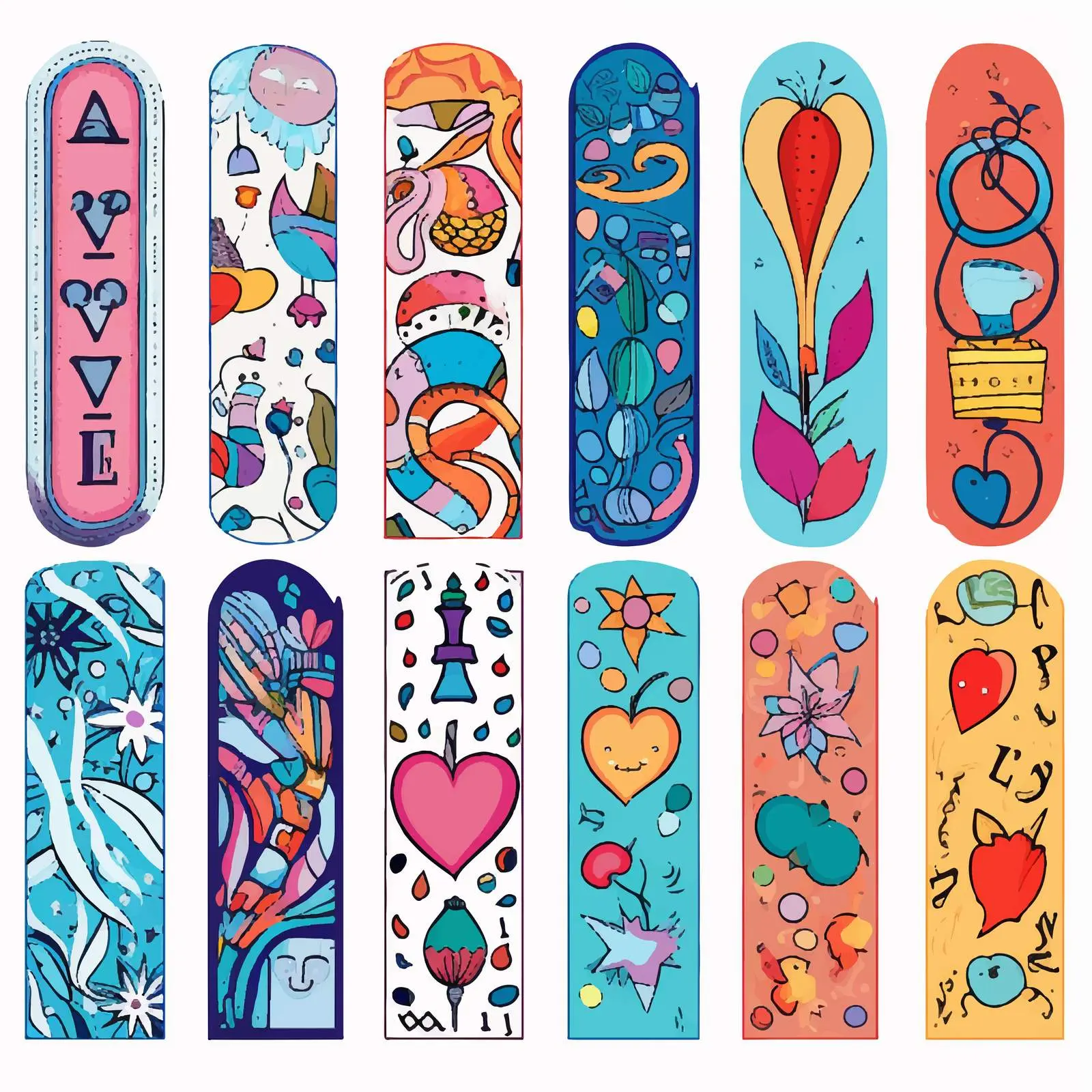 Doodle School Bookmark Templates with Letters – free visual aids image from Dotvec