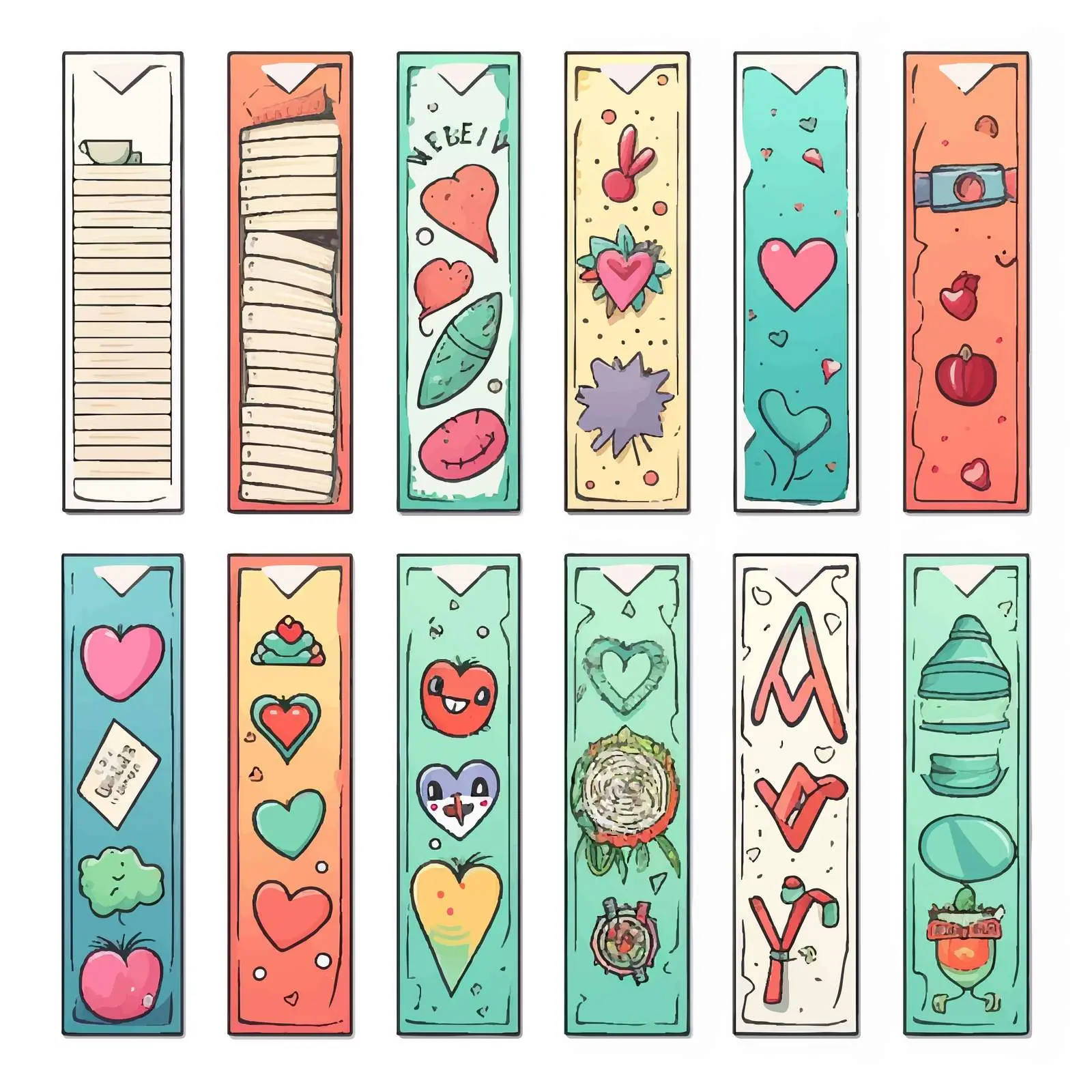 Doodle School Set Cartoon Bookmarks with Letters – free visual learning image from Dotvec