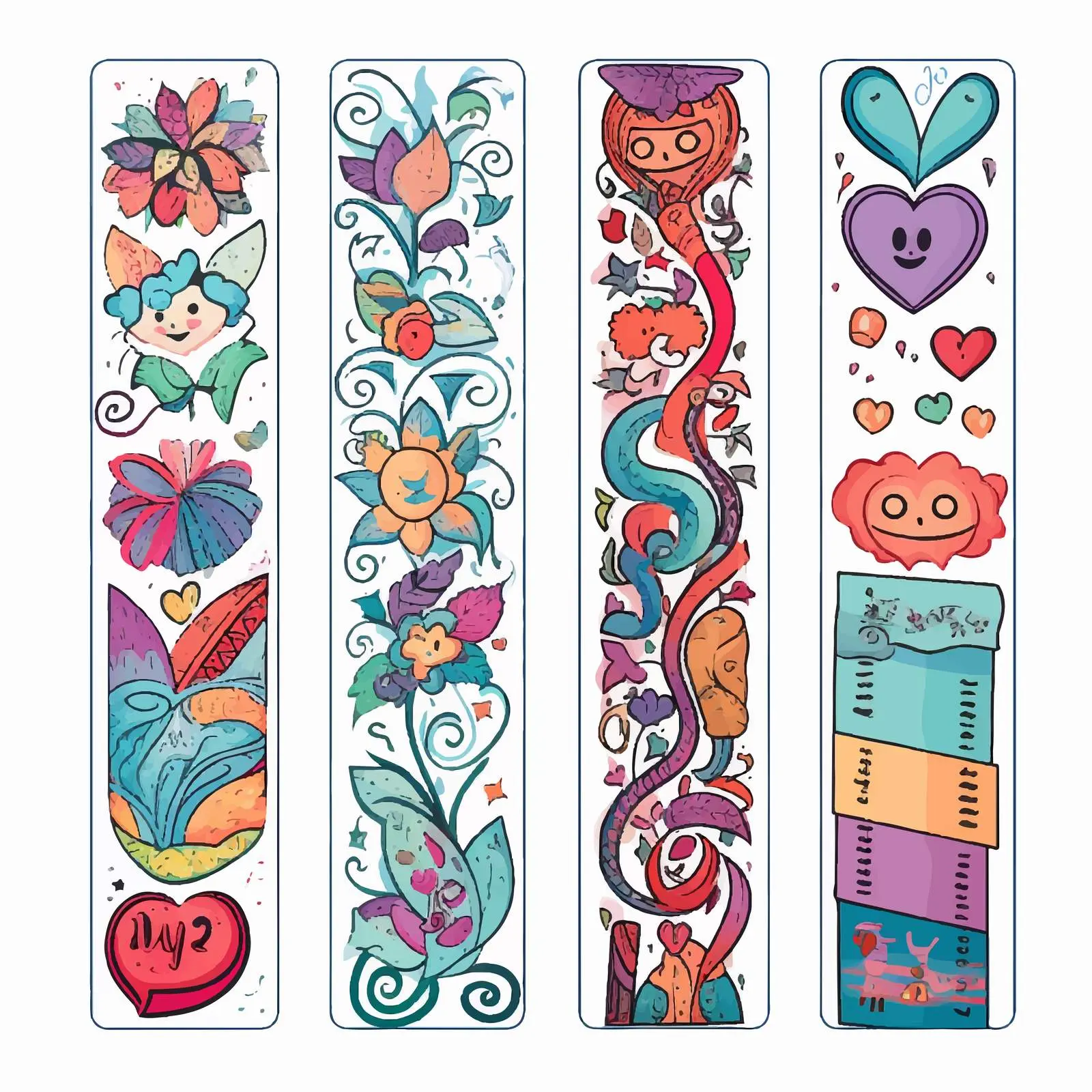 Doodle School Set Cartoon Bookmarks Templates – free visual aids image from Dotvec