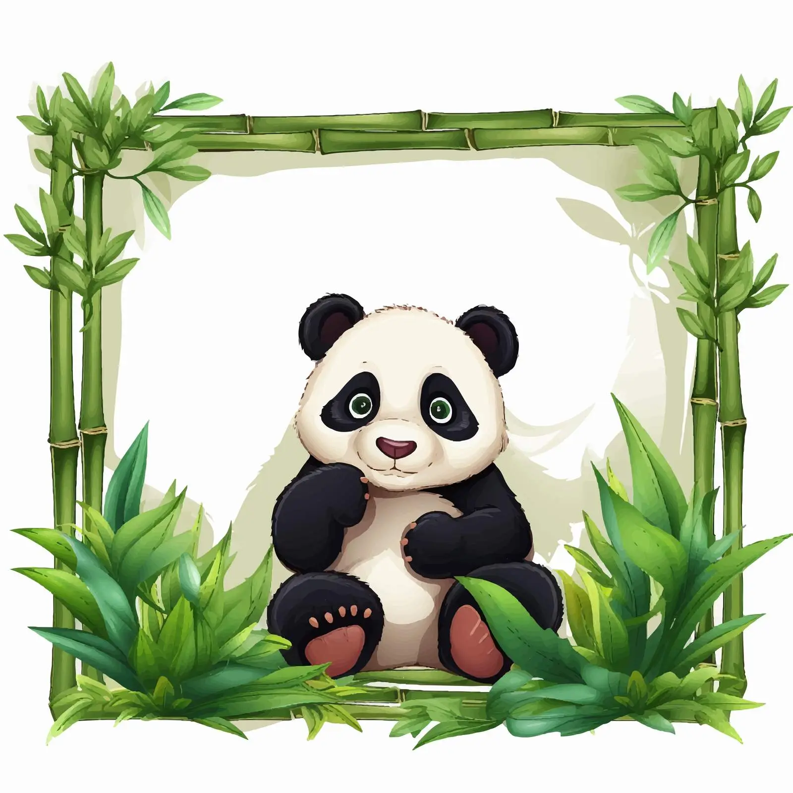 Panda and Bamboo Border Template Illustration – free panda bear image from Dotvec