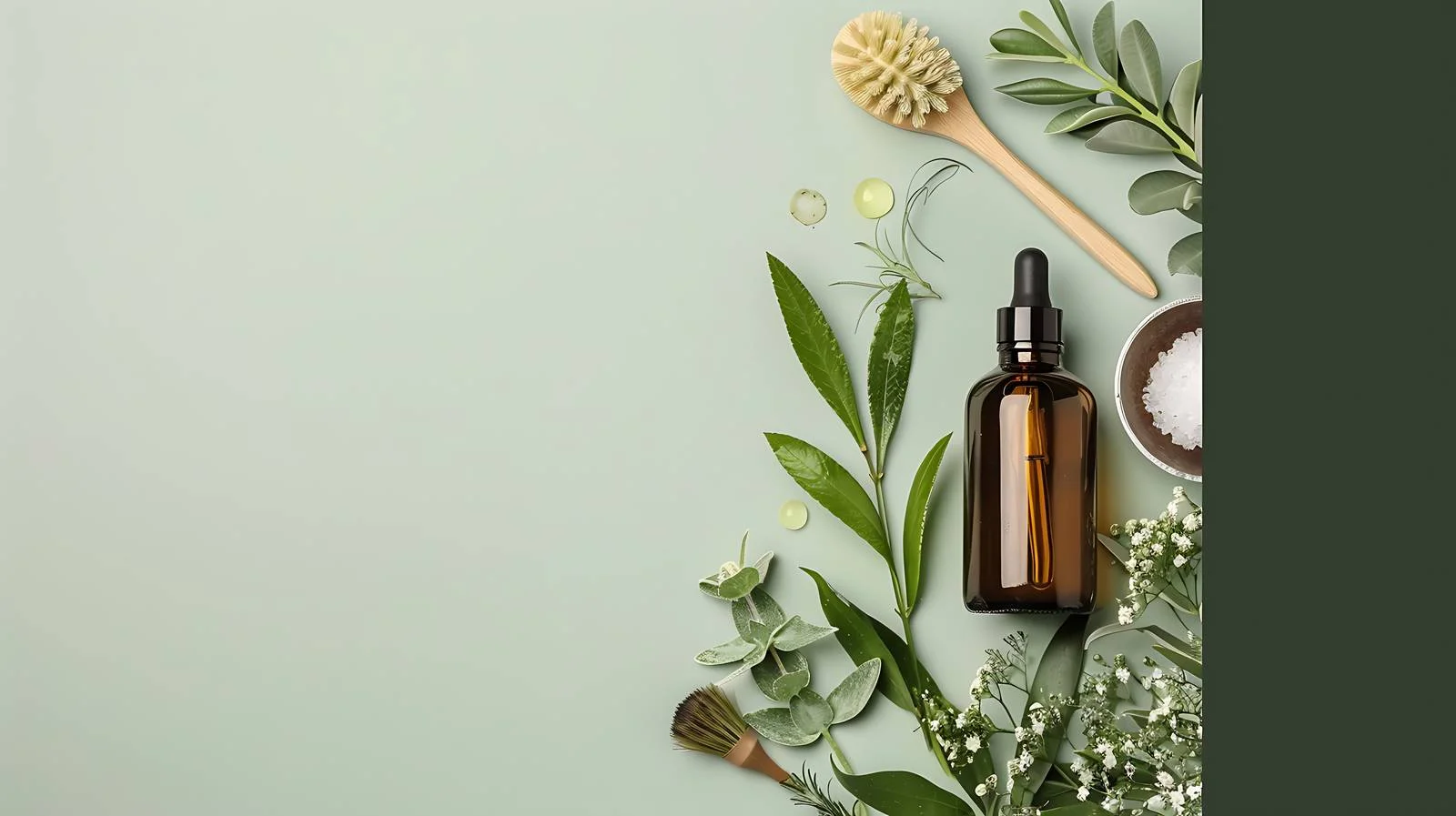 Cosmetic Oil Bottle with Plants & Massage Brush — free download from Dotvec