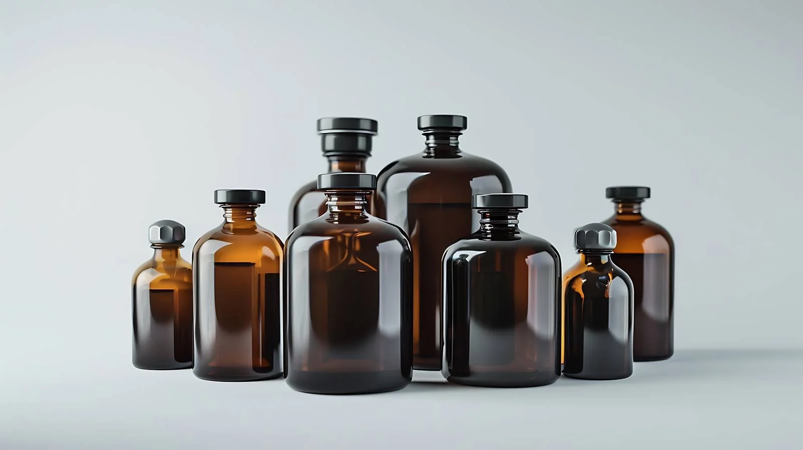 Dark Glass Chemical Bottles Isolated White — free download from Dotvec