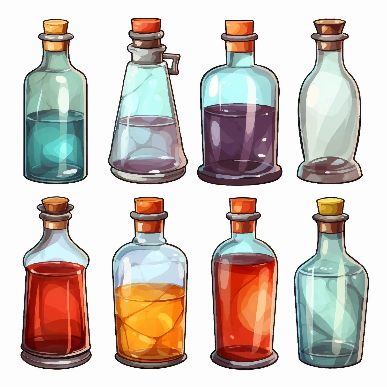 Cartoon Vector Illustration of Bottles – free beverage container image from Dotvec