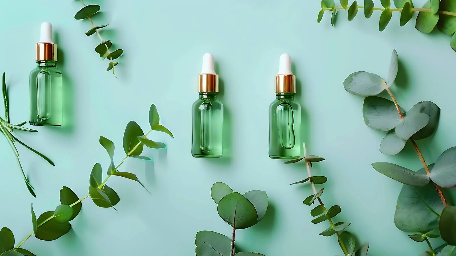 Cosmetic Oil and Eucalyptus Branches Arrangement — free download from Dotvec