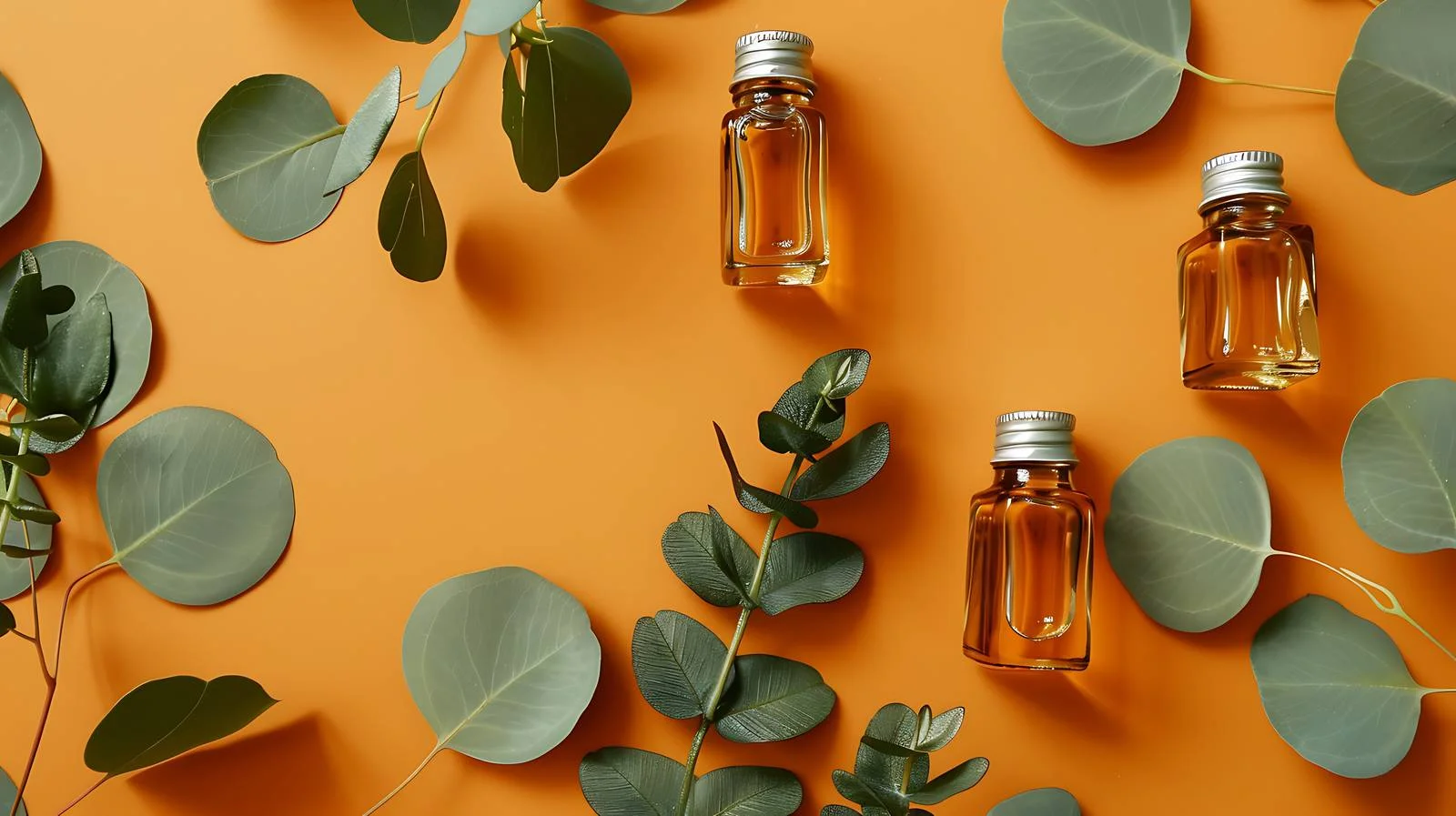 Eucalyptus Cosmetic Oil Bottles Display — free download from Dotvec