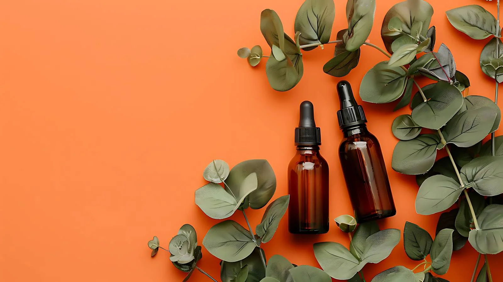 Eucalyptus Cosmetic Oil Bottles Display — free download from Dotvec