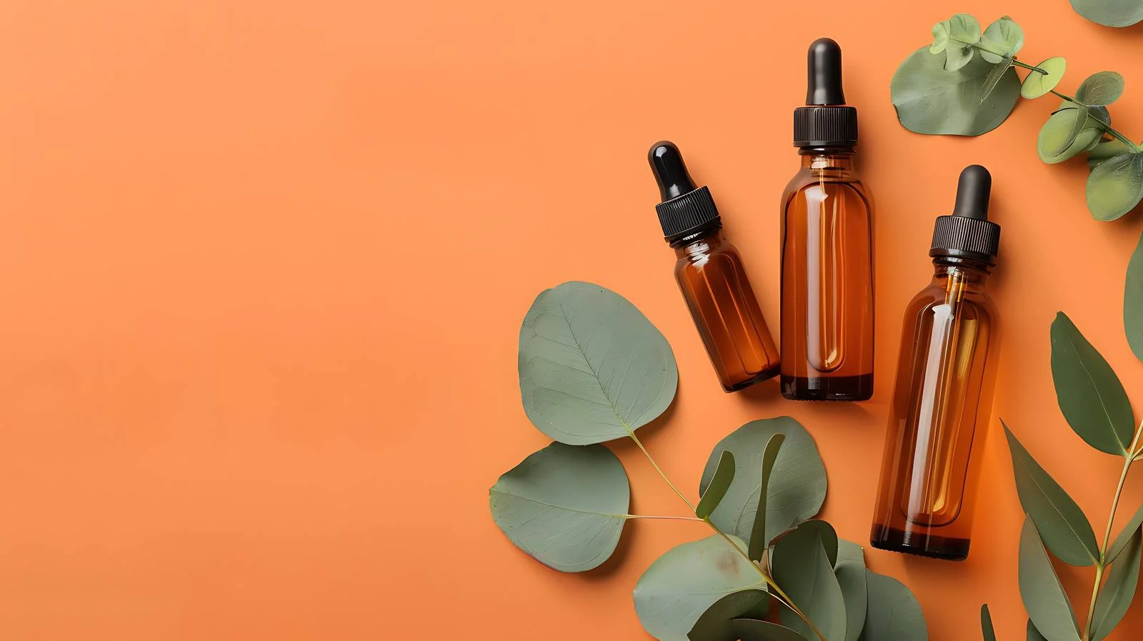 Eucalyptus Cosmetic Oil Bottles Display — free download from Dotvec
