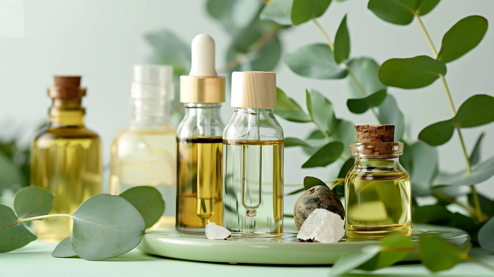 Eucalyptus Cosmetic Oil Bottles Composition — free download from Dotvec
