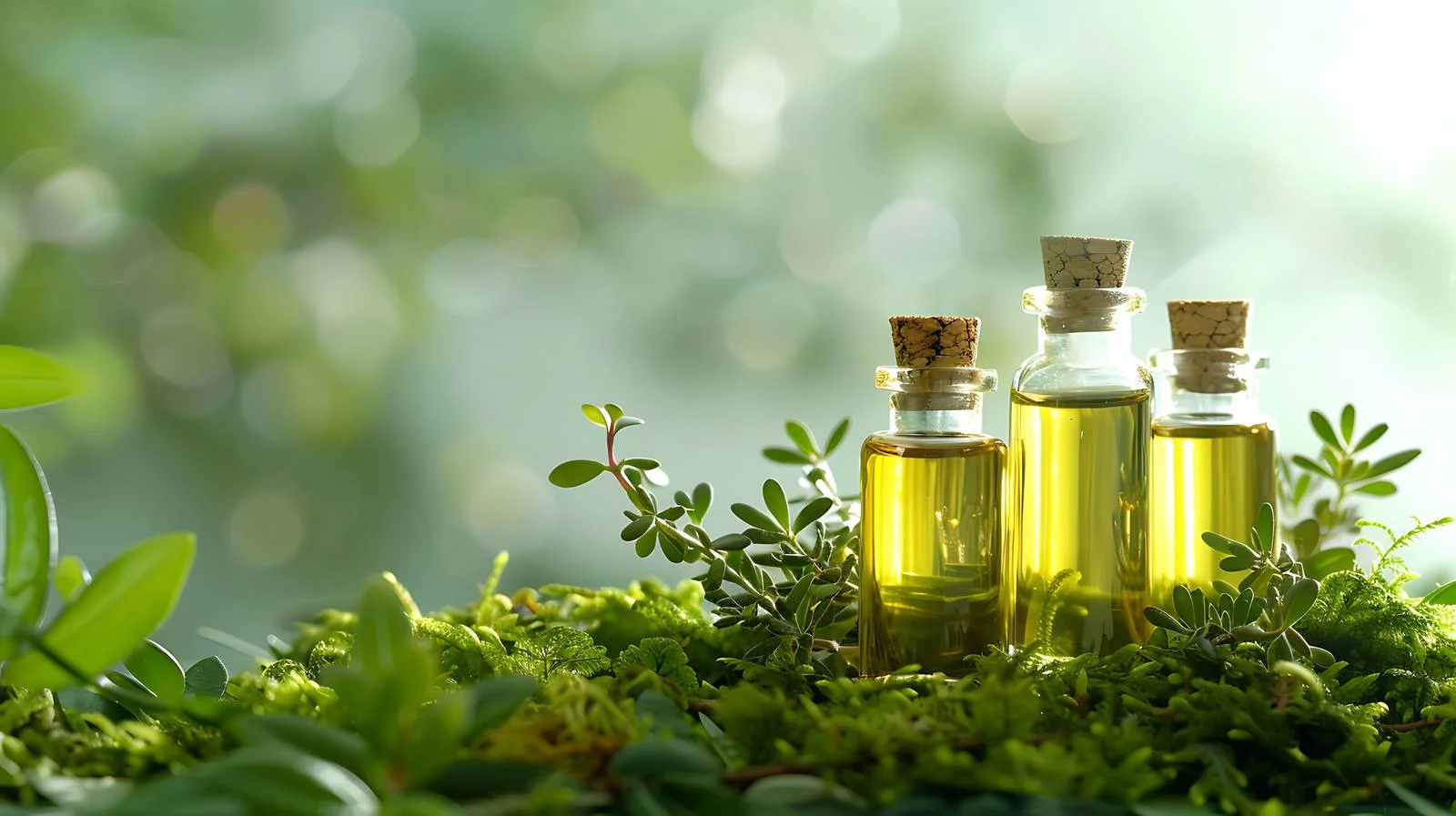 Cosmetic Oil Bottles with Plant and Moss — free download from Dotvec