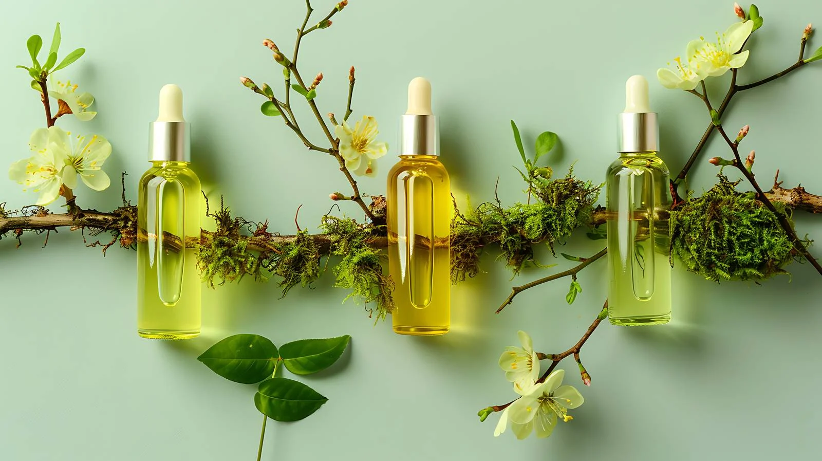 Cosmetic Oil Bottles with Plant Twig — free download from Dotvec