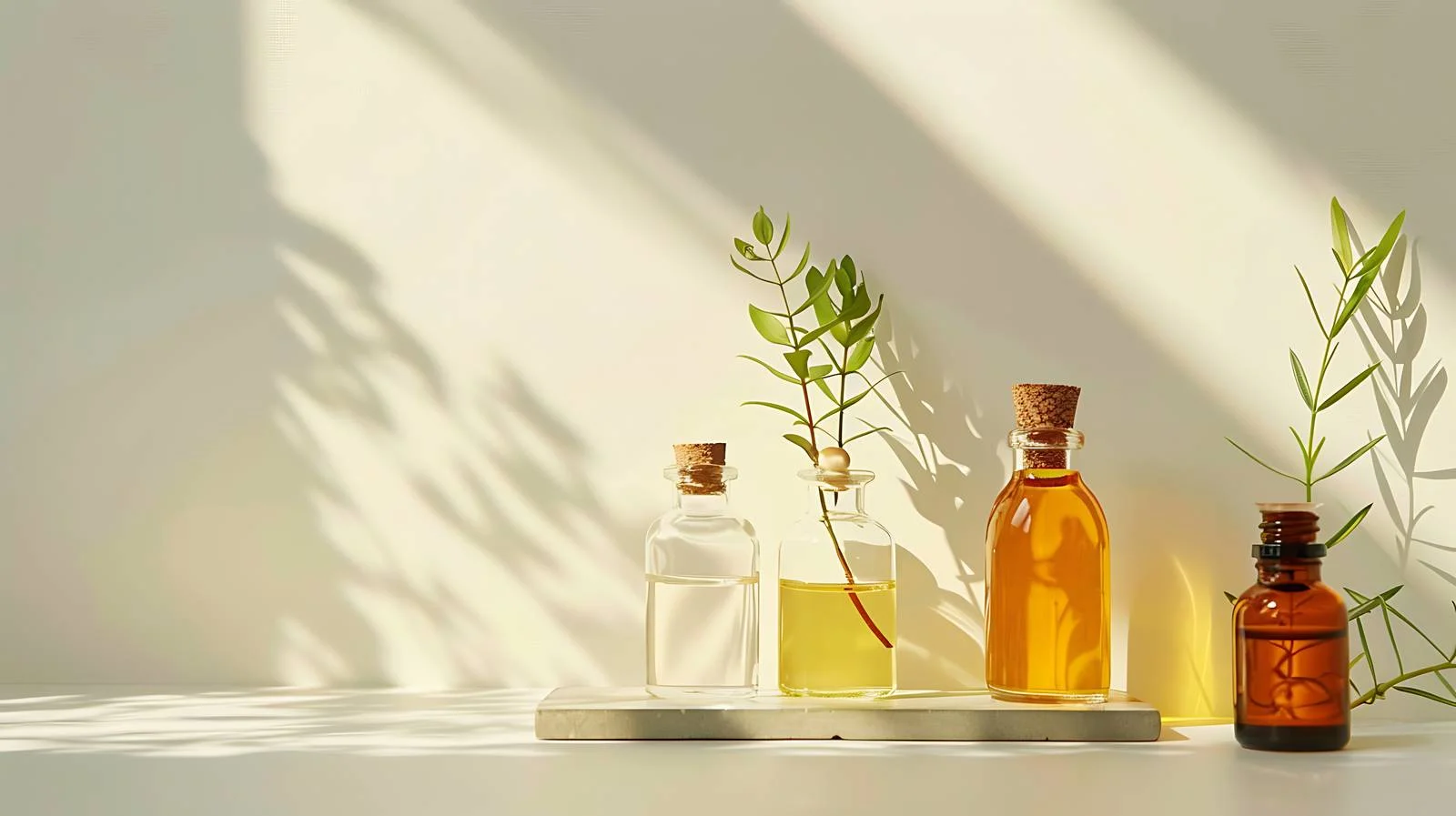 Cosmetic Oil Bottles with Plant Twig — free download from Dotvec