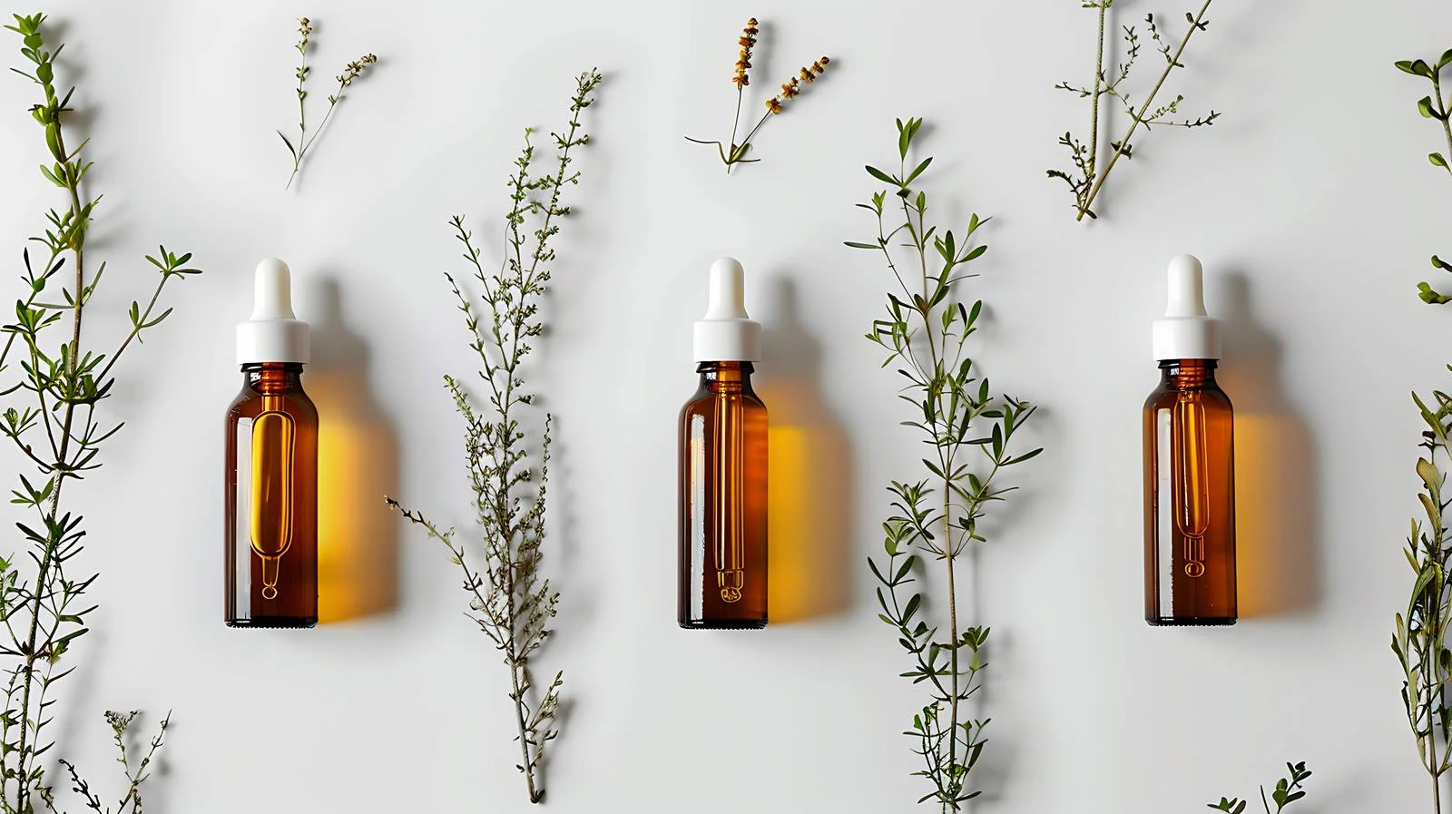 Cosmetic Oil Bottles with Plant Twig — free download from Dotvec