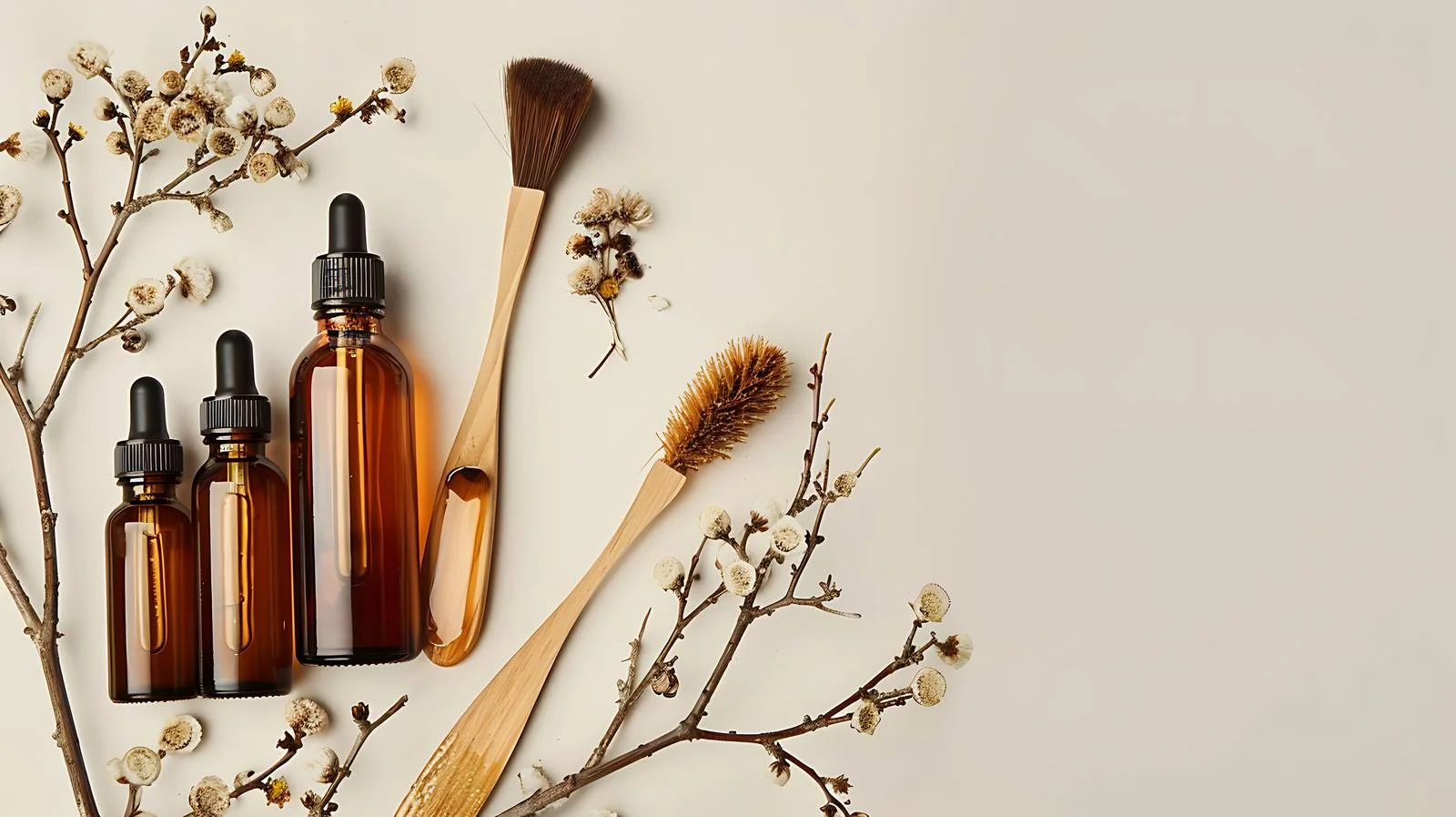 Cosmetic Oil Bottles with Plant Twigs — free download from Dotvec
