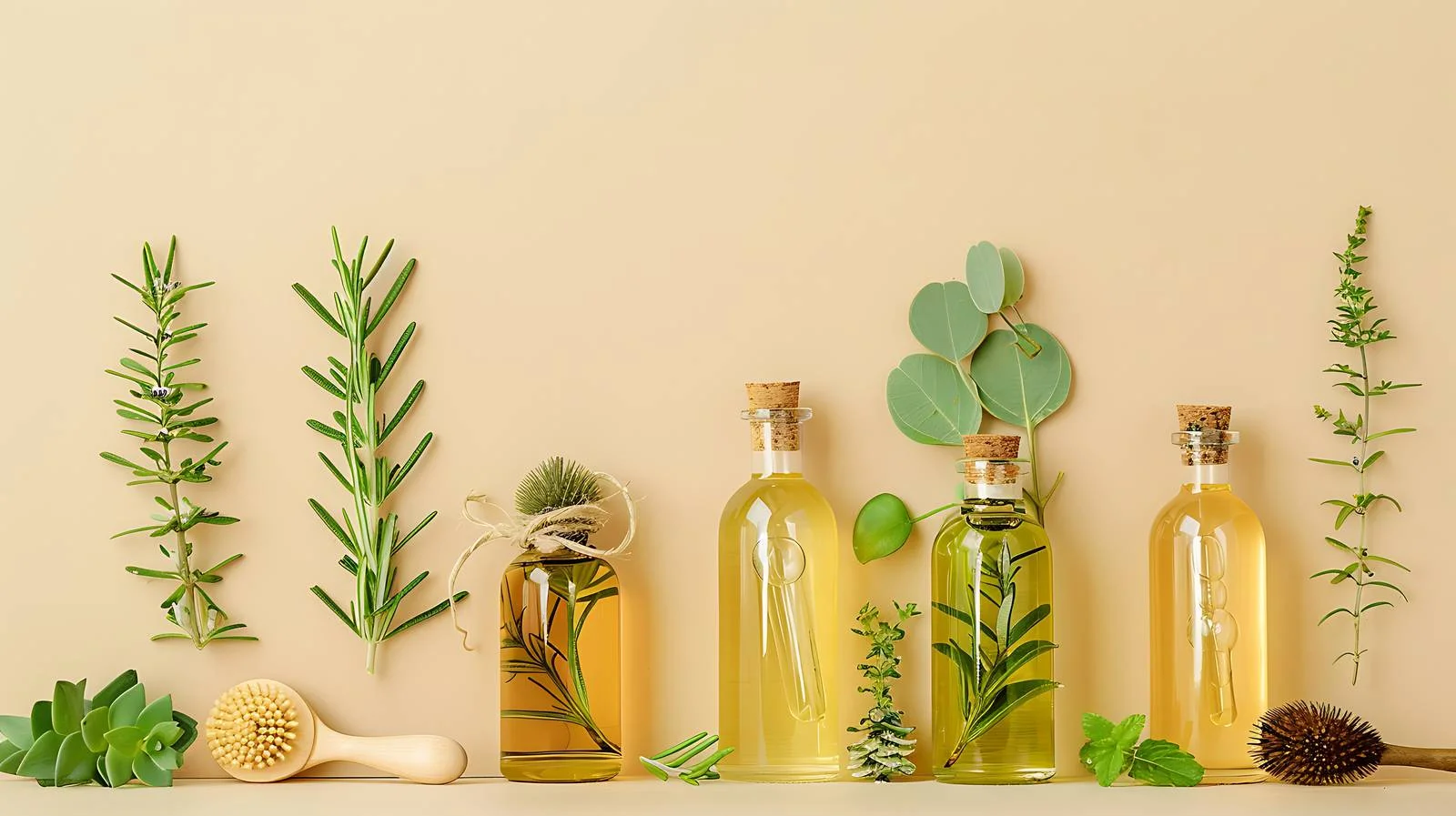 Cosmetic Oil Bottles with Plant Twigs — free download from Dotvec