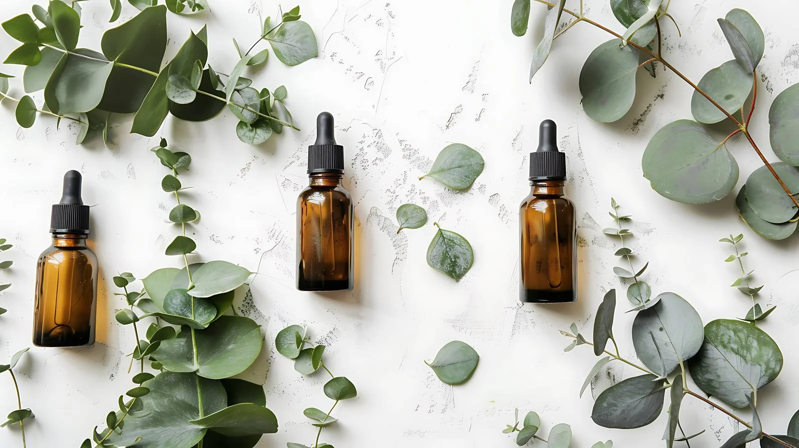 Cosmetic Oil Bottles with Eucalyptus Branches — free download from Dotvec