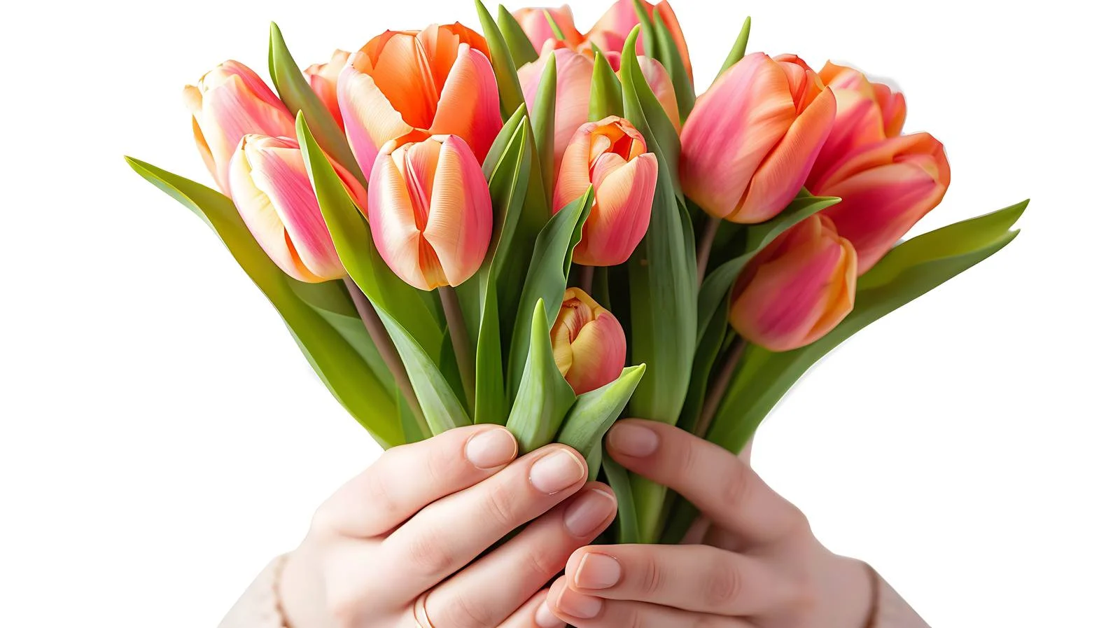 Elegant Tulip Bouquet in Woman's Hands — free download from Dotvec