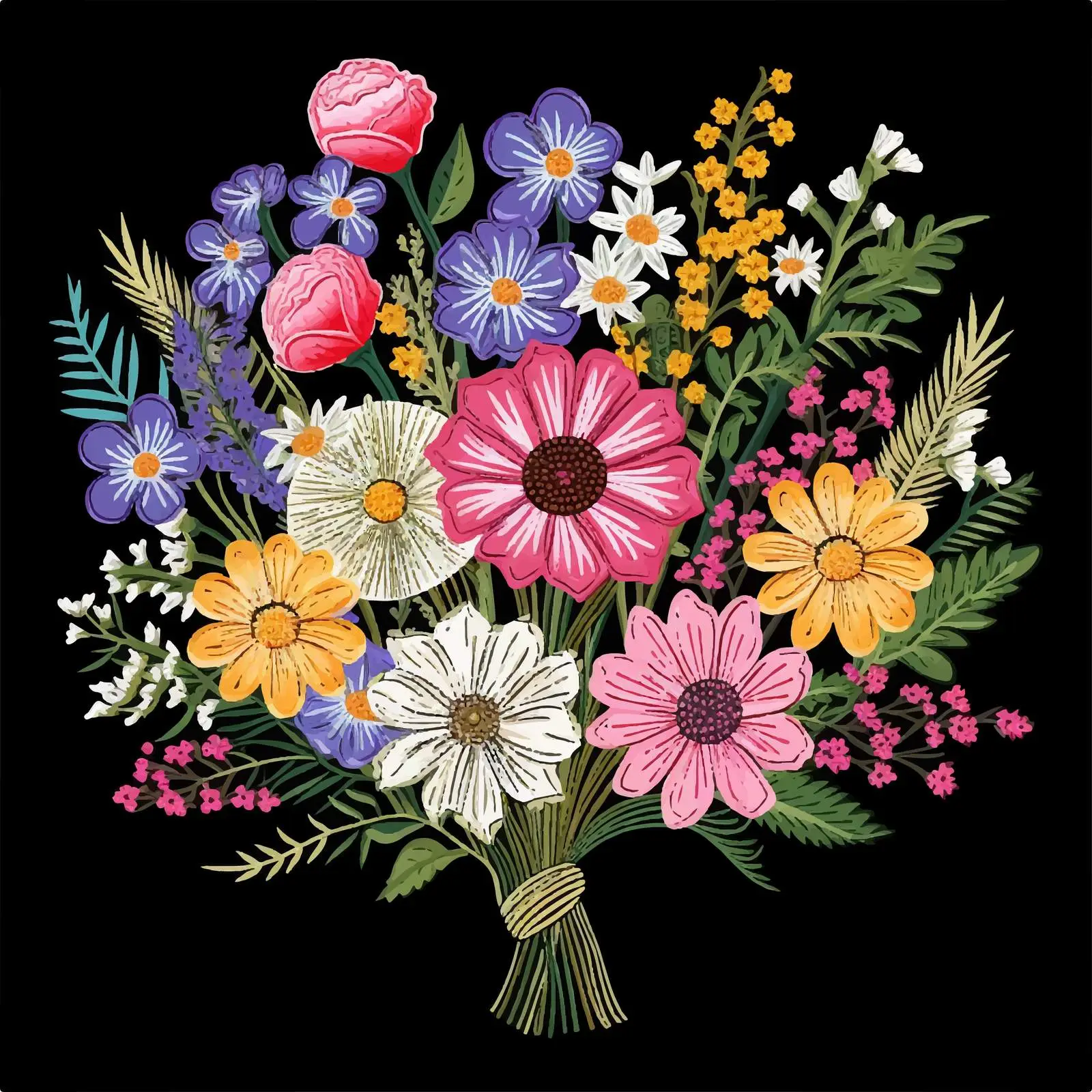Embroidered Wildflower Bouquet Vector Design — free download from Dotvec