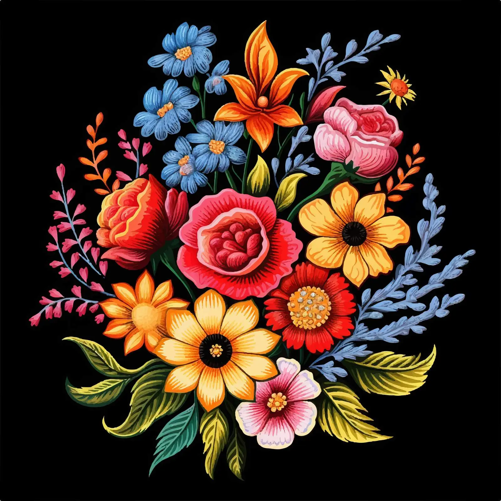 Colorful Wildflower Embroidery Vector Design — free download from Dotvec
