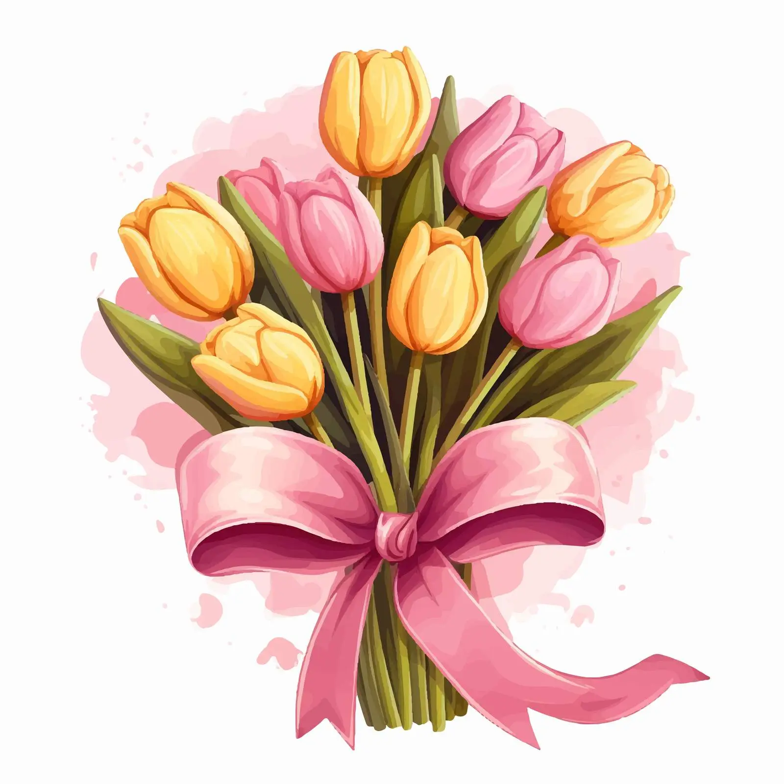 Elegant Yellow Tulips Bouquet with Pink Ribbon – free elegant ribbon image from Dotvec