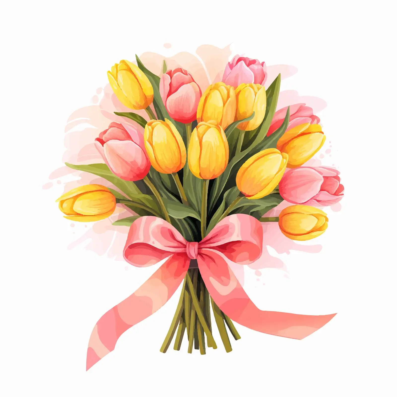 Yellow Tulips with Pink Ribbon Bouquet Vector – free pink ribbon image from Dotvec