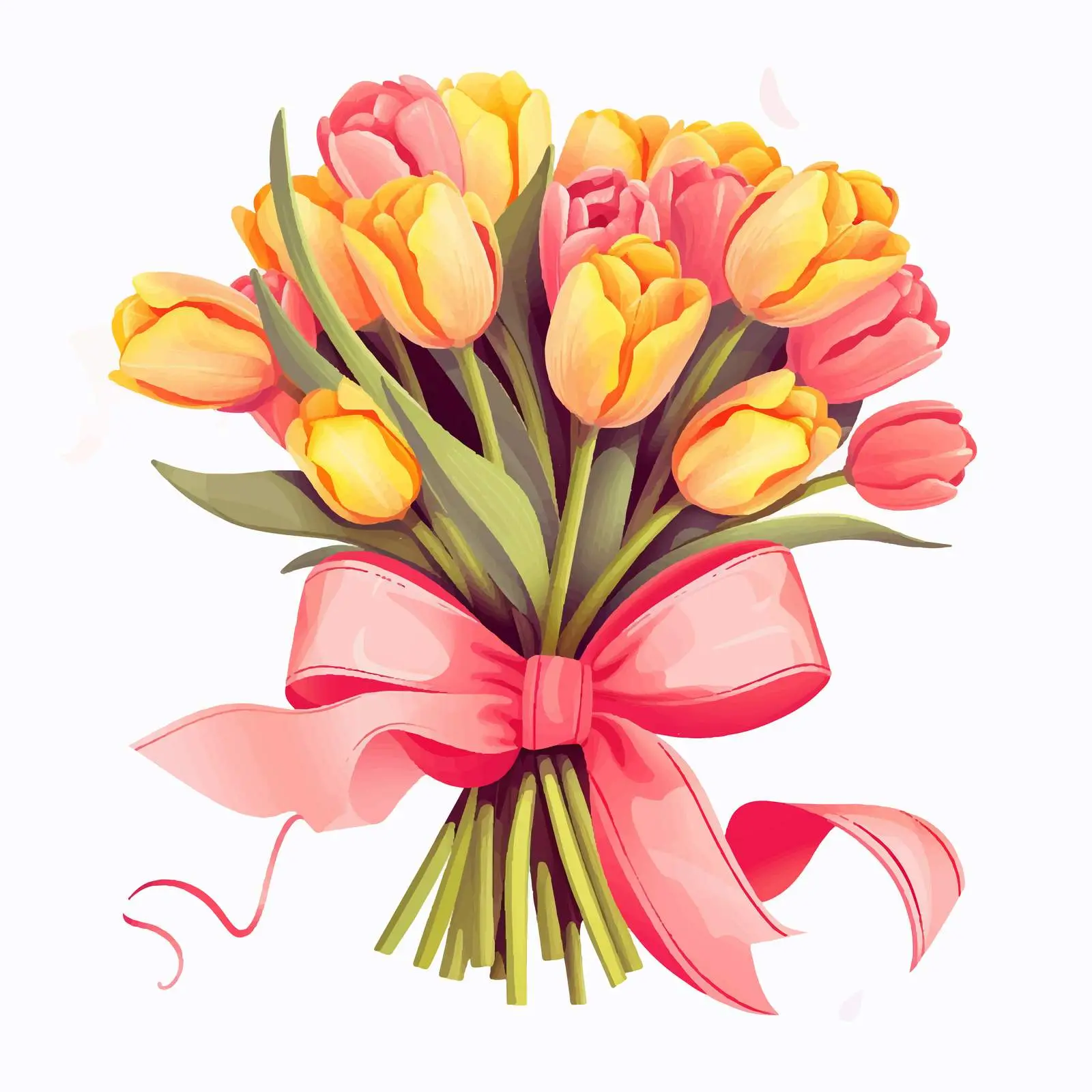 Elegant Yellow Tulips with Pink Ribbon – free pink ribbon image from Dotvec